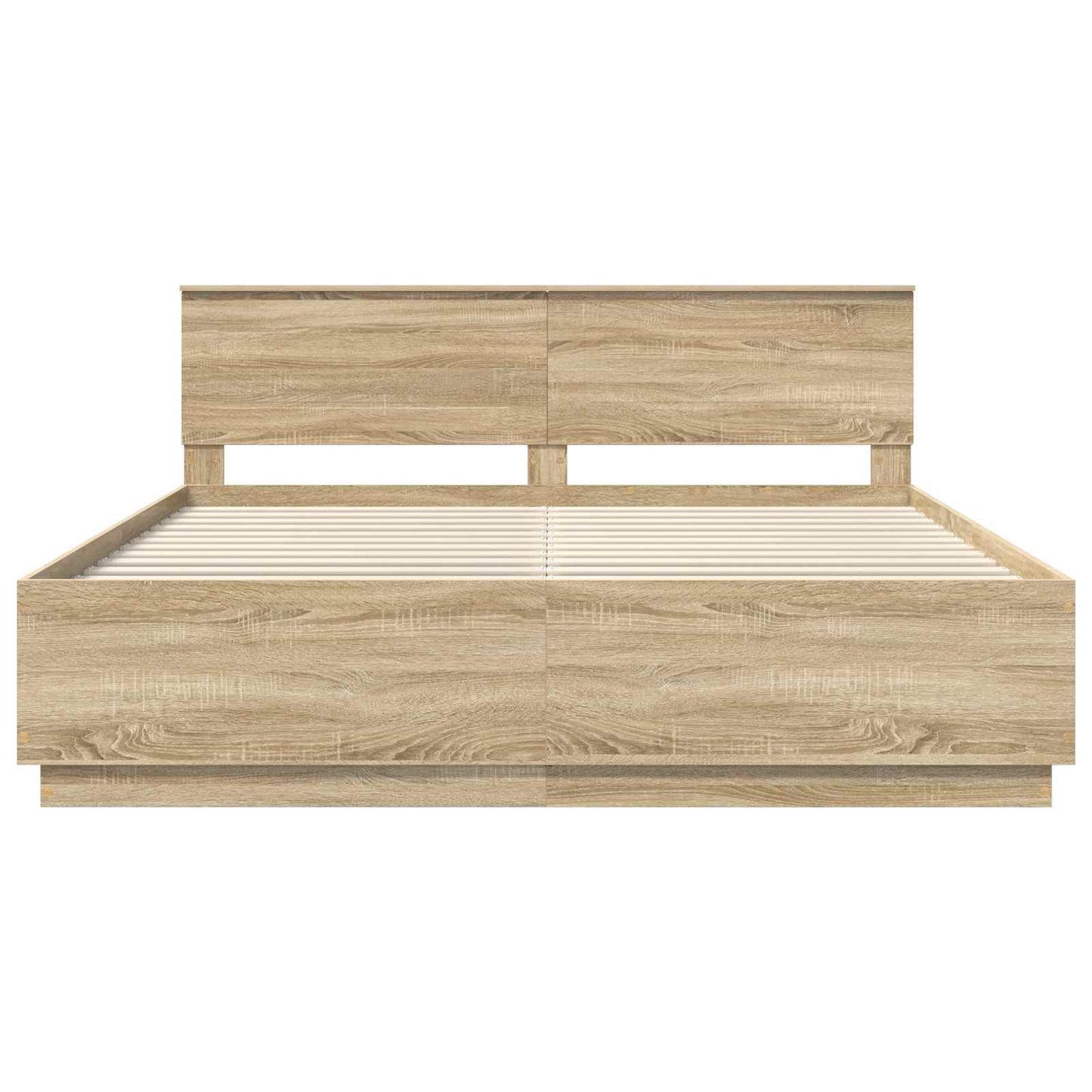 Bedframe met hoofdeinde Sonoma Eiken 200 x 200 cm Bewerkt hout is nu te koop bij PeponiXL, paradijselijk wonen!