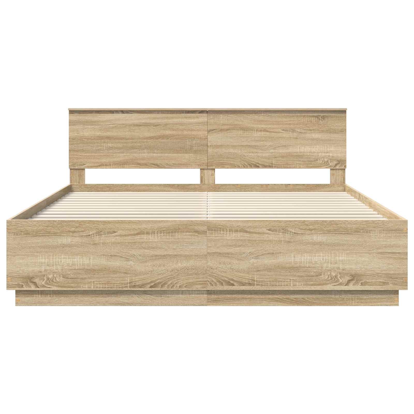 Bedframe met hoofdeinde Sonoma Eiken 200 x 200 cm Bewerkt hout is nu te koop bij PeponiXL, paradijselijk wonen!