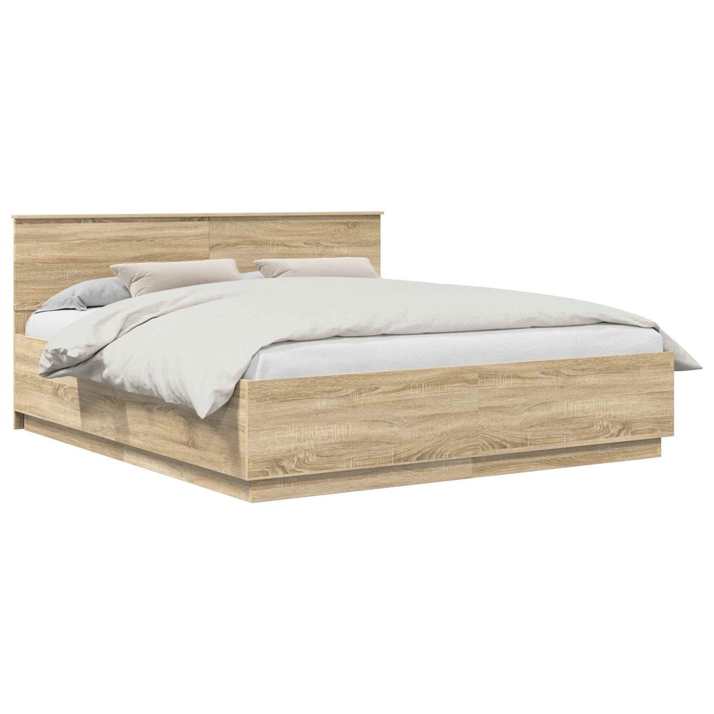 Bedframe met hoofdeinde Sonoma Eiken 200 x 200 cm Bewerkt hout is nu te koop bij PeponiXL, paradijselijk wonen!