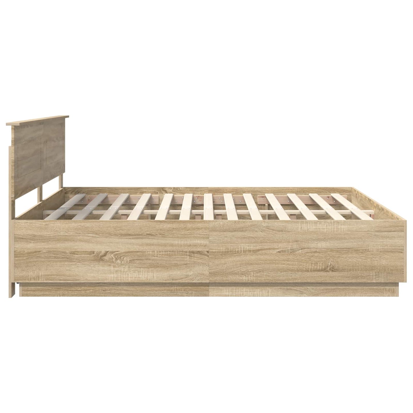 Bedframe met hoofdeinde Sonoma Eiken 200 x 200 cm Bewerkt hout is nu te koop bij PeponiXL, paradijselijk wonen!