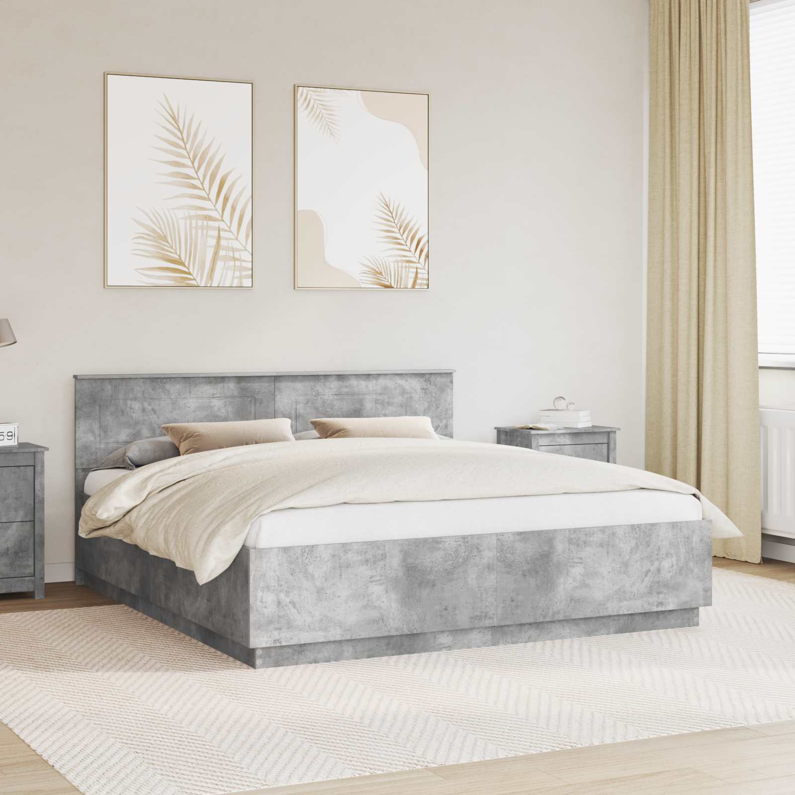 Bedframe met hoofdeinde Beton Grijs 200 x 200 cm Bewerkt hout is nu te koop bij PeponiXL, paradijselijk wonen!