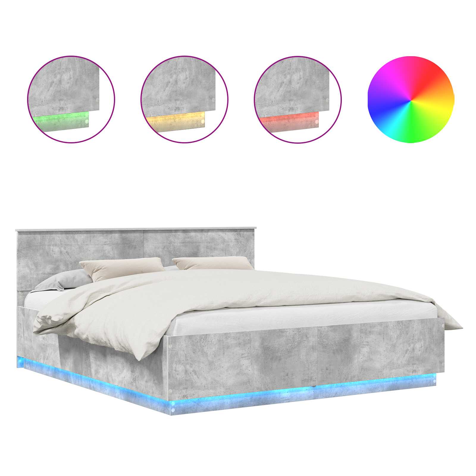 Bedframe met hoofdeinde Beton Grijs 200 x 200 cm Bewerkt hout is nu te koop bij PeponiXL, paradijselijk wonen!