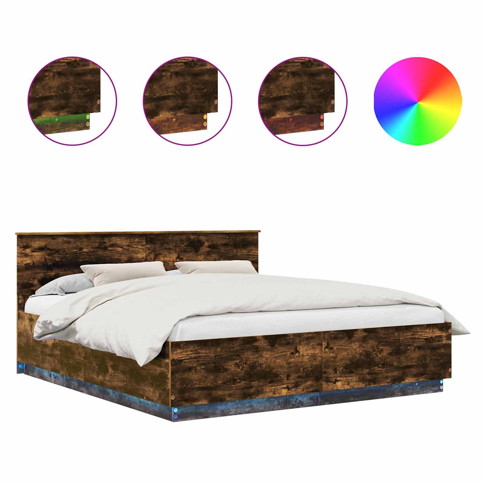 Bedframe met hoofdeinde Gerookt eiken 200 x 200 cm Bewerkt hout is nu te koop bij PeponiXL, paradijselijk wonen!