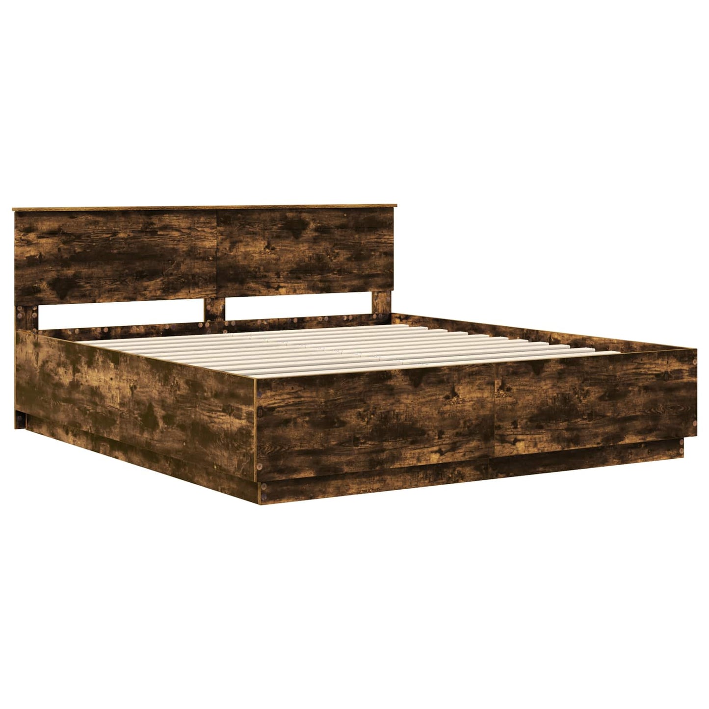Bedframe met hoofdeinde Gerookt eiken 200 x 200 cm Bewerkt hout is nu te koop bij PeponiXL, paradijselijk wonen!