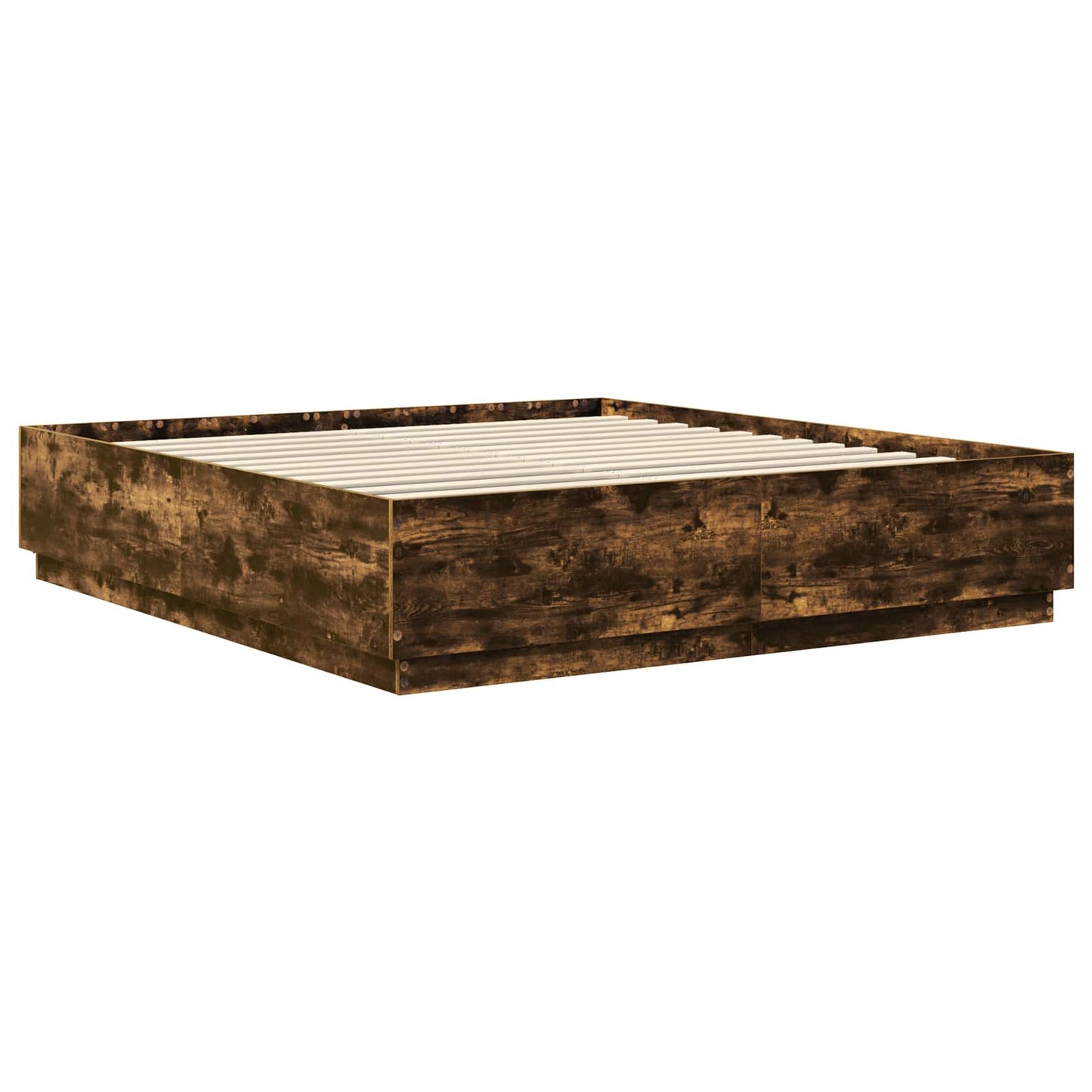 Bedframe met hoofdeinde Gerookt eiken 200 x 200 cm Bewerkt hout is nu te koop bij PeponiXL, paradijselijk wonen!