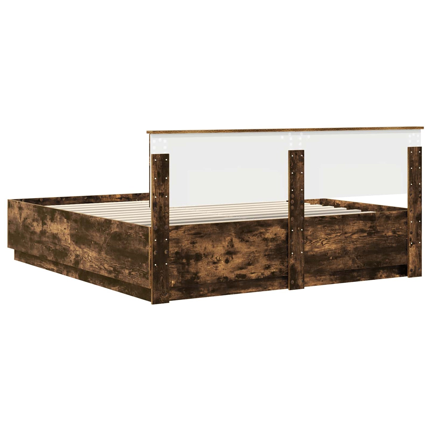Bedframe met hoofdeinde Gerookt eiken 200 x 200 cm Bewerkt hout is nu te koop bij PeponiXL, paradijselijk wonen!