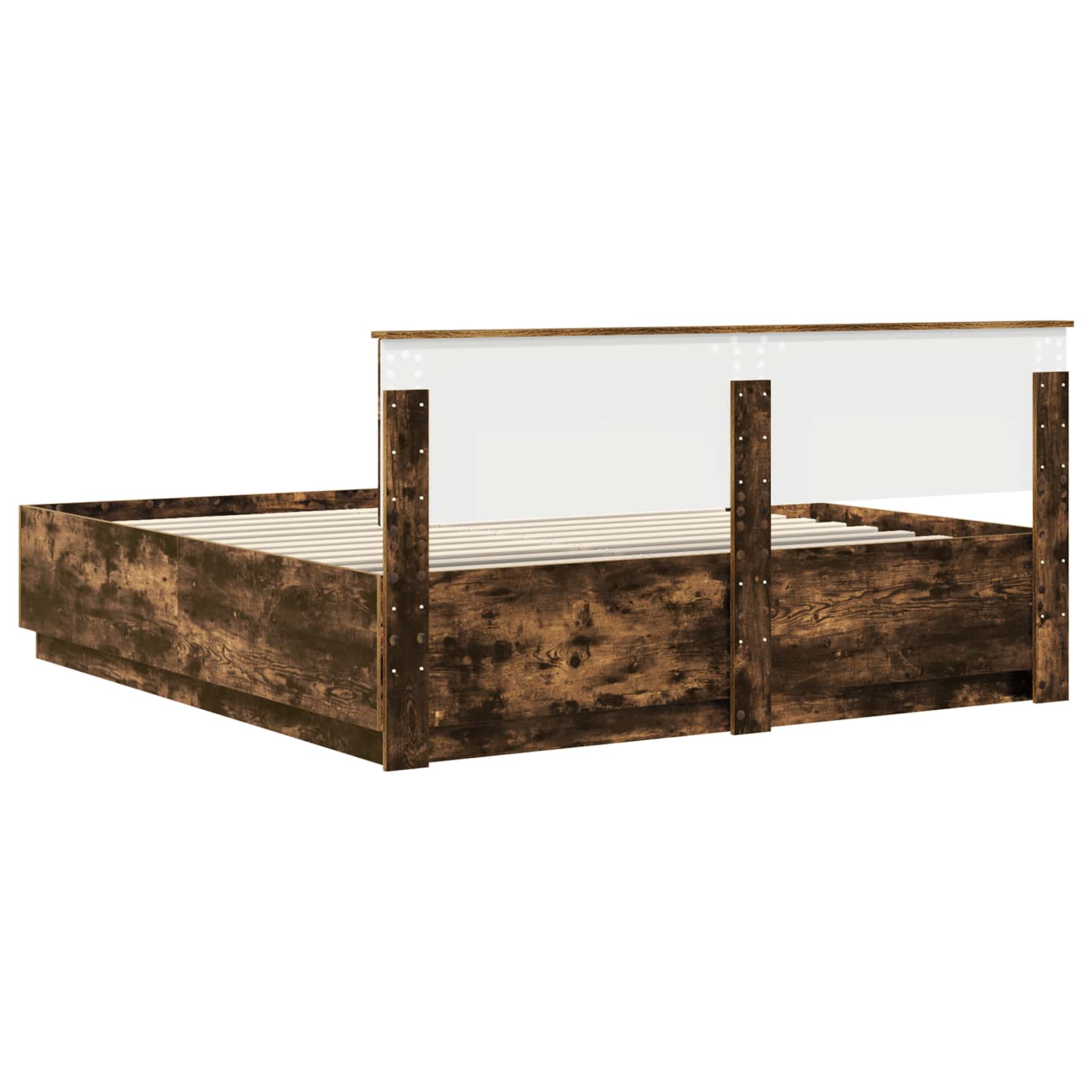Bedframe met hoofdeinde Gerookt eiken 200 x 200 cm Bewerkt hout is nu te koop bij PeponiXL, paradijselijk wonen!