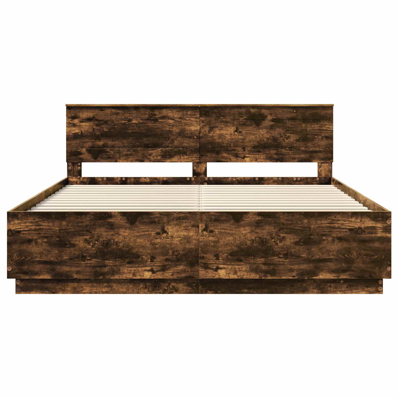 Bedframe met hoofdeinde Gerookt eiken 200 x 200 cm Bewerkt hout is nu te koop bij PeponiXL, paradijselijk wonen!