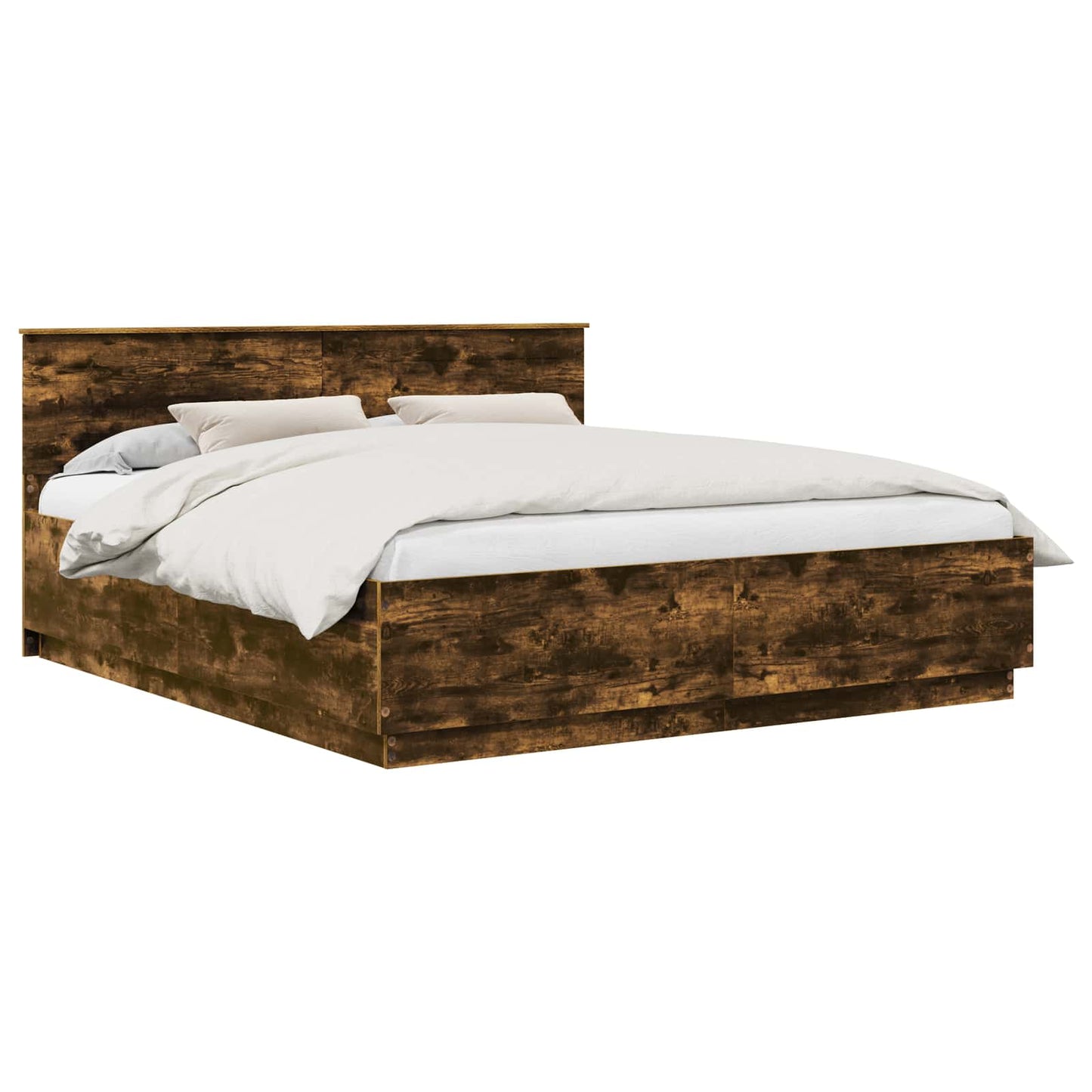 Bedframe met hoofdeinde Gerookt eiken 200 x 200 cm Bewerkt hout is nu te koop bij PeponiXL, paradijselijk wonen!