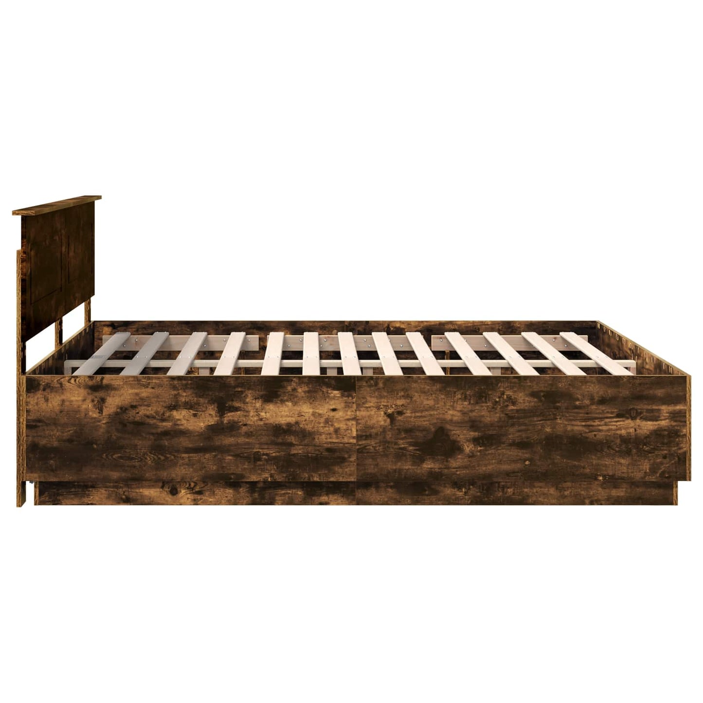 Bedframe met hoofdeinde Gerookt eiken 200 x 200 cm Bewerkt hout is nu te koop bij PeponiXL, paradijselijk wonen!