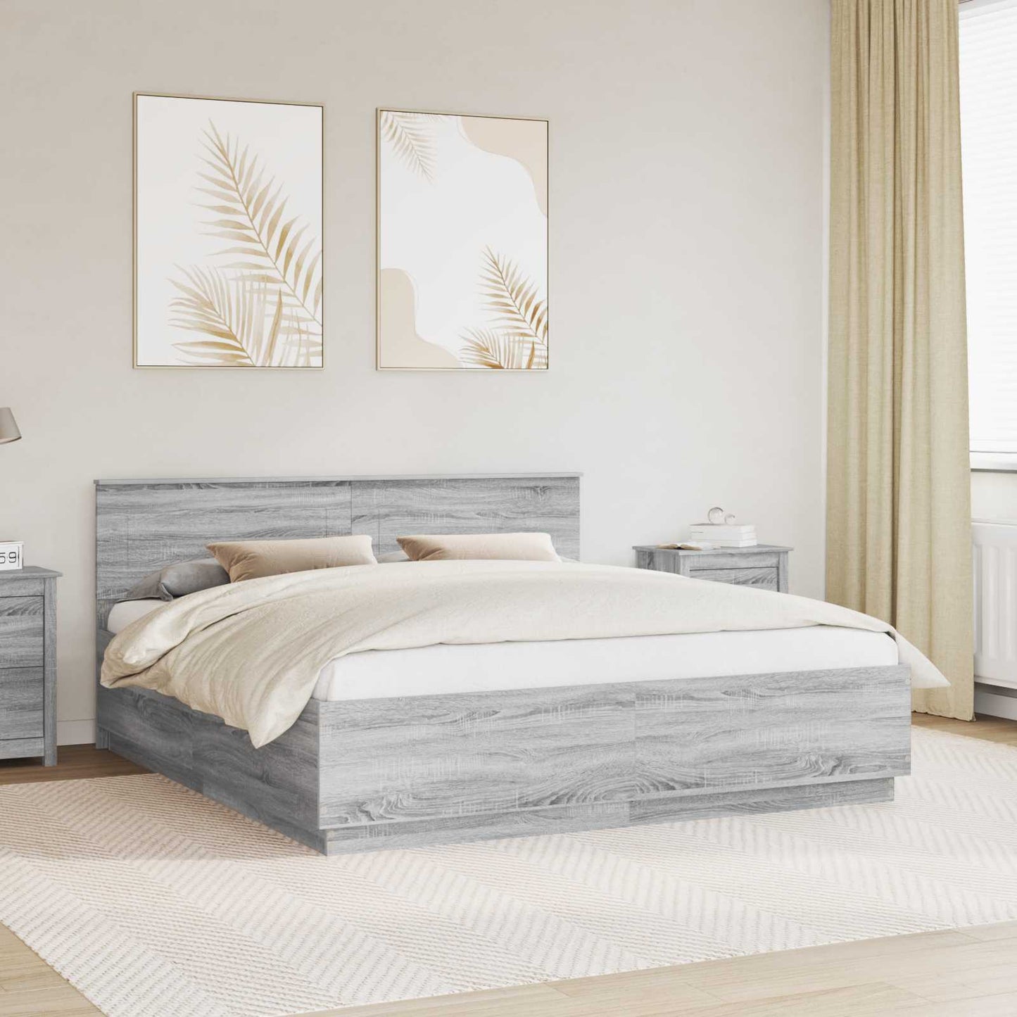 Bedframe met hoofdeinde Grijs Sonoma 200 x 200 cm Bewerkt hout is nu te koop bij PeponiXL, paradijselijk wonen!