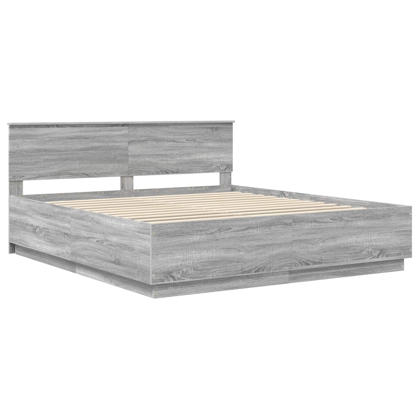 Bedframe met hoofdeinde Grijs Sonoma 200 x 200 cm Bewerkt hout is nu te koop bij PeponiXL, paradijselijk wonen!