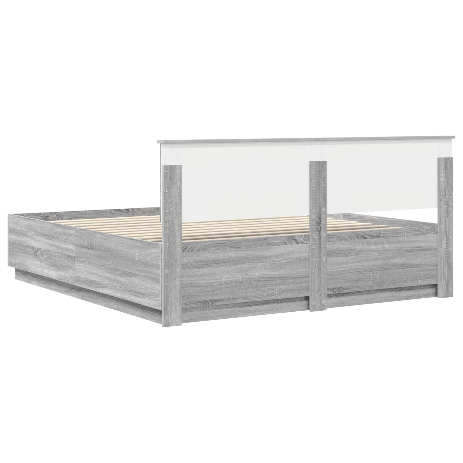 Bedframe met hoofdeinde Grijs Sonoma 200 x 200 cm Bewerkt hout is nu te koop bij PeponiXL, paradijselijk wonen!