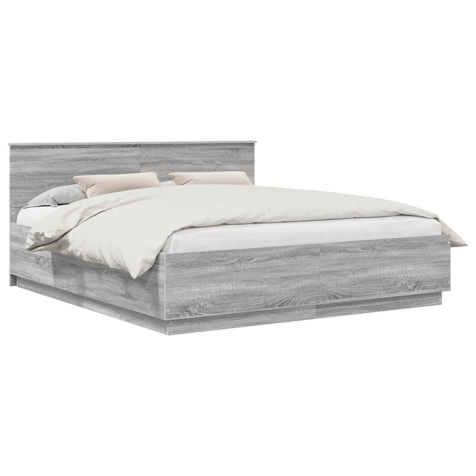Bedframe met hoofdeinde Grijs Sonoma 200 x 200 cm Bewerkt hout is nu te koop bij PeponiXL, paradijselijk wonen!