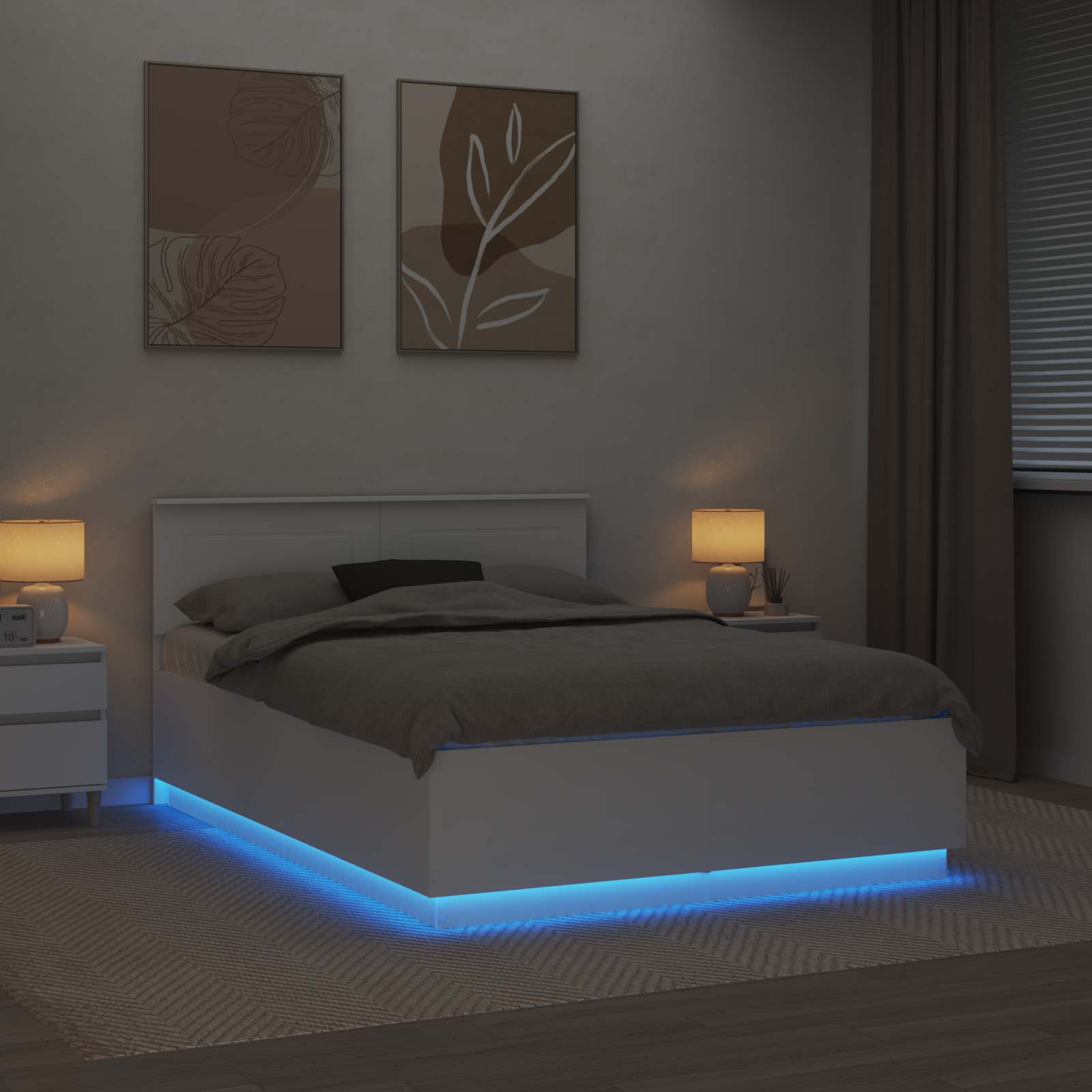Bedframe met LED-striplichten Wit 150 x 200 cm Bewerkt hout is nu te koop bij PeponiXL, paradijselijk wonen!