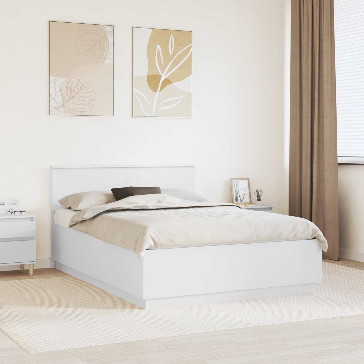 Bedframe met LED-striplichten Wit 150 x 200 cm Bewerkt hout is nu te koop bij PeponiXL, paradijselijk wonen!