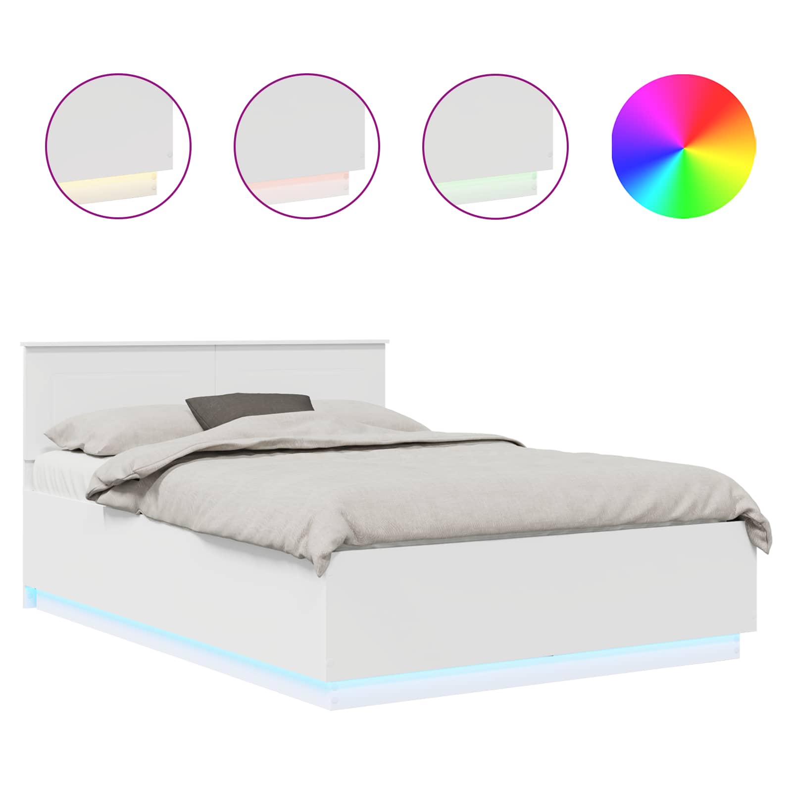 Bedframe met LED-striplichten Wit 150 x 200 cm Bewerkt hout is nu te koop bij PeponiXL, paradijselijk wonen!
