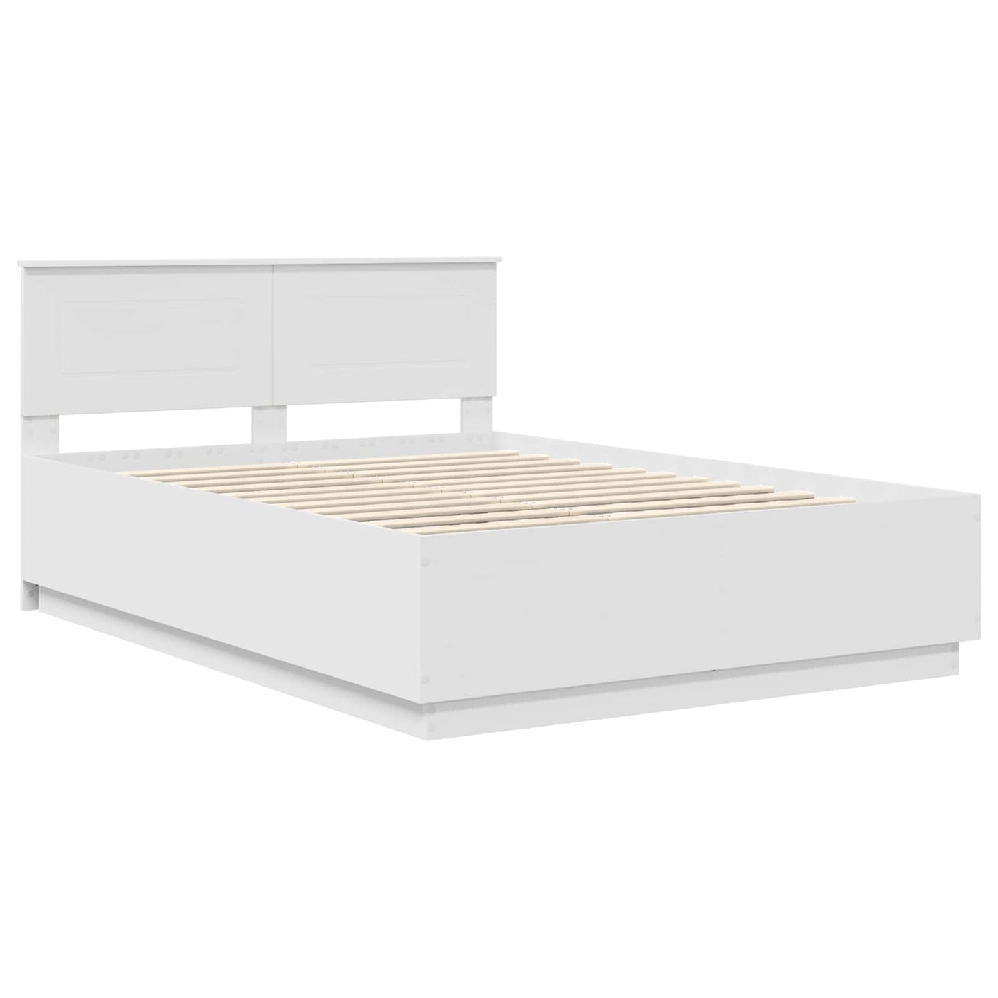 Bedframe met LED-striplichten Wit 150 x 200 cm Bewerkt hout is nu te koop bij PeponiXL, paradijselijk wonen!