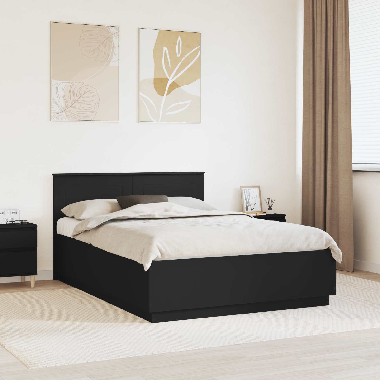 Bedframe met hoofdeinde Zwart 150 x 200 cm Bewerkt hout is nu te koop bij PeponiXL, paradijselijk wonen!