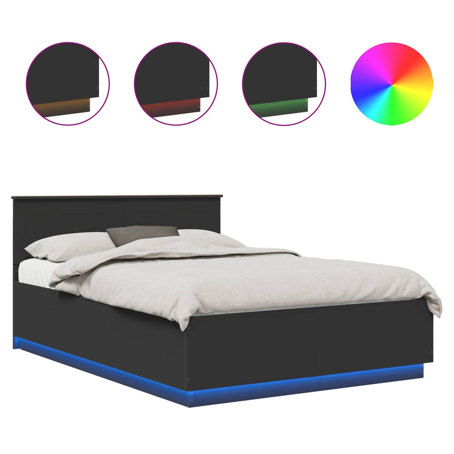 Bedframe met hoofdeinde Zwart 150 x 200 cm Bewerkt hout is nu te koop bij PeponiXL, paradijselijk wonen!