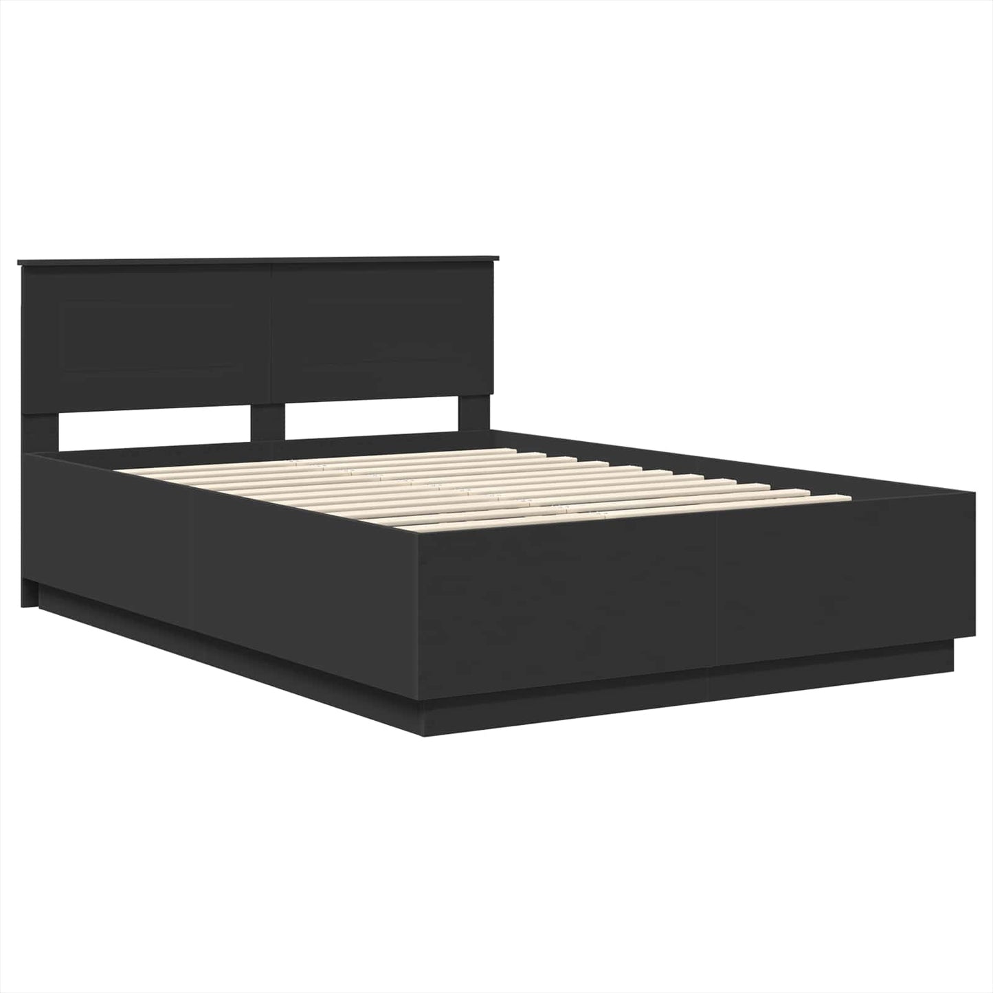 Bedframe met hoofdeinde Zwart 150 x 200 cm Bewerkt hout is nu te koop bij PeponiXL, paradijselijk wonen!