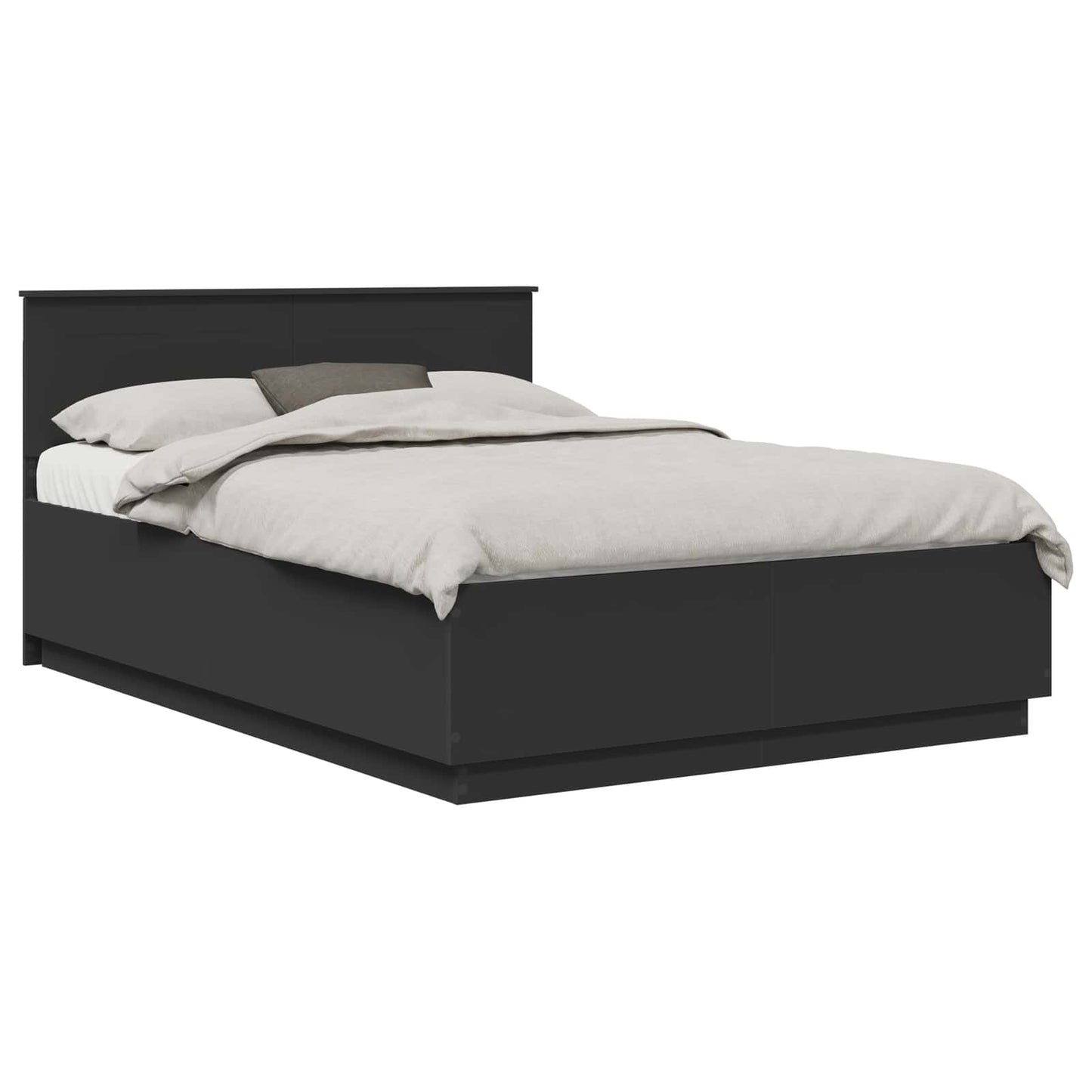 Bedframe met hoofdeinde Zwart 150 x 200 cm Bewerkt hout is nu te koop bij PeponiXL, paradijselijk wonen!