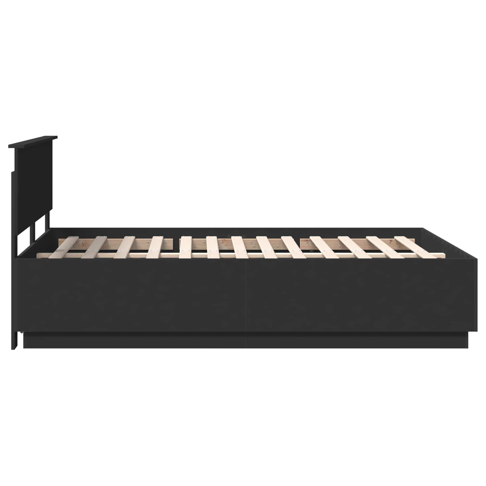 Bedframe met hoofdeinde Zwart 150 x 200 cm Bewerkt hout is nu te koop bij PeponiXL, paradijselijk wonen!