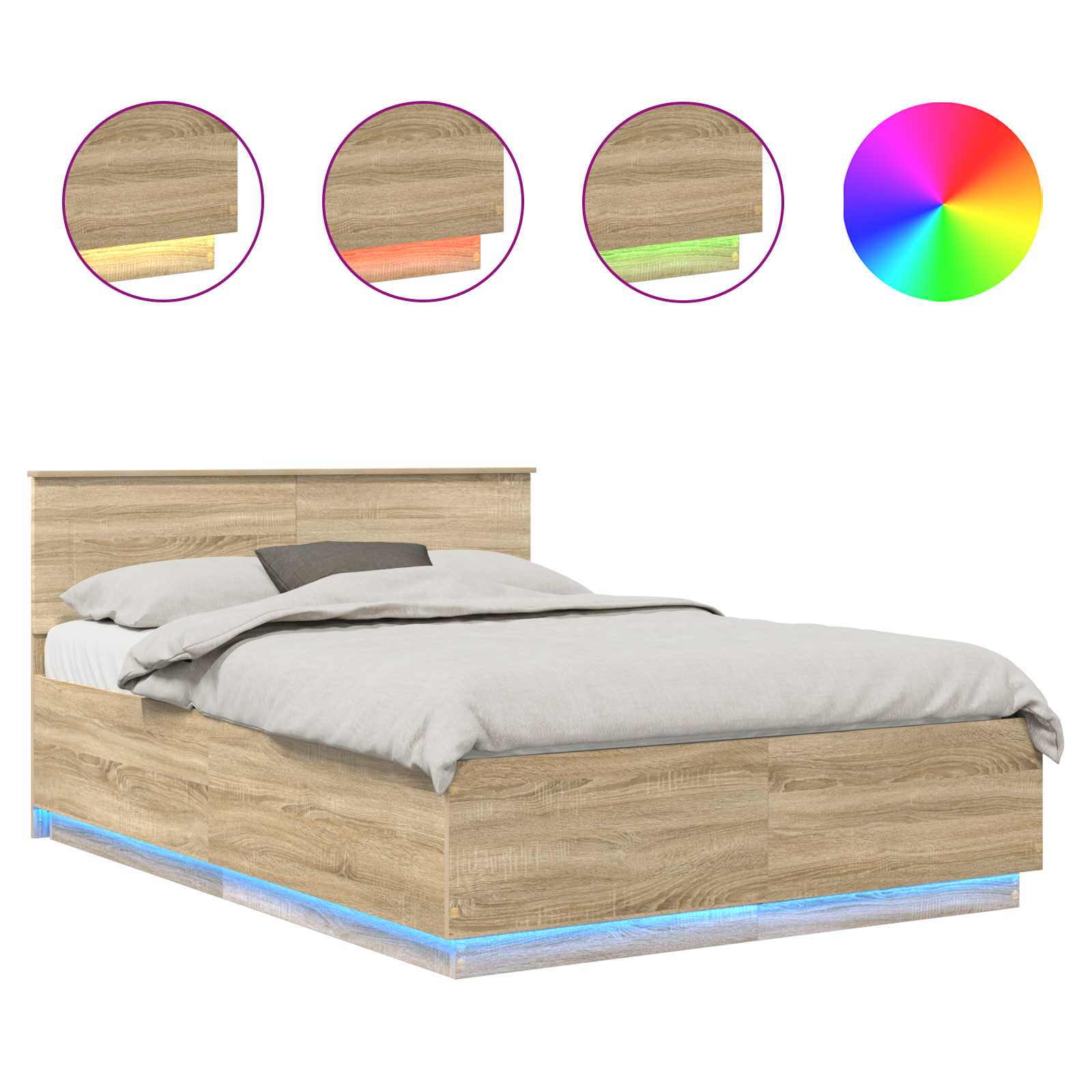 Bedframe met hoofdeinde Sonoma Eiken 150 x 200 cm Bewerkt hout is nu te koop bij PeponiXL, paradijselijk wonen!