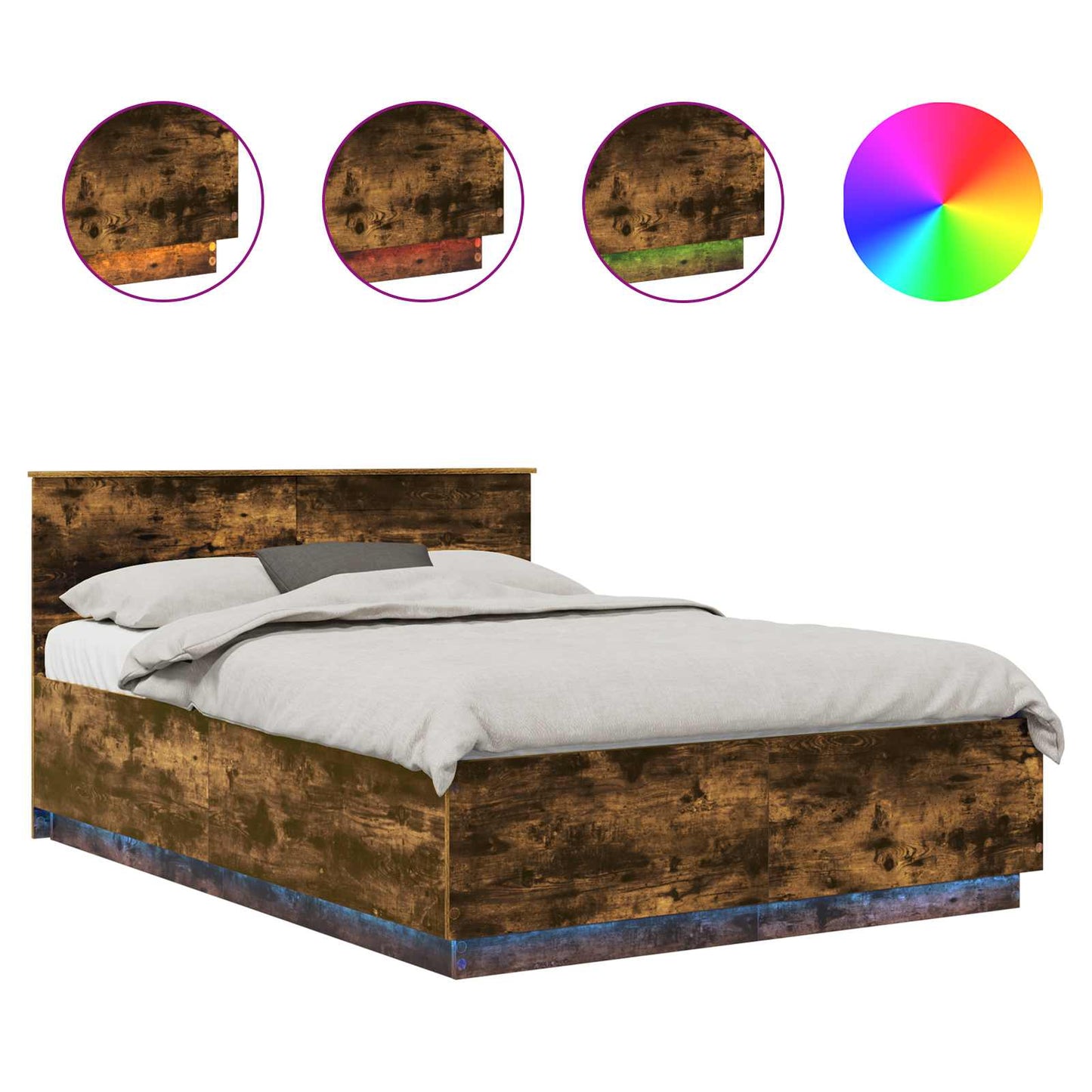 Bedframe met hoofdeinde Gerookt eiken 150 x 200 cm Bewerkt hout is nu te koop bij PeponiXL, paradijselijk wonen!