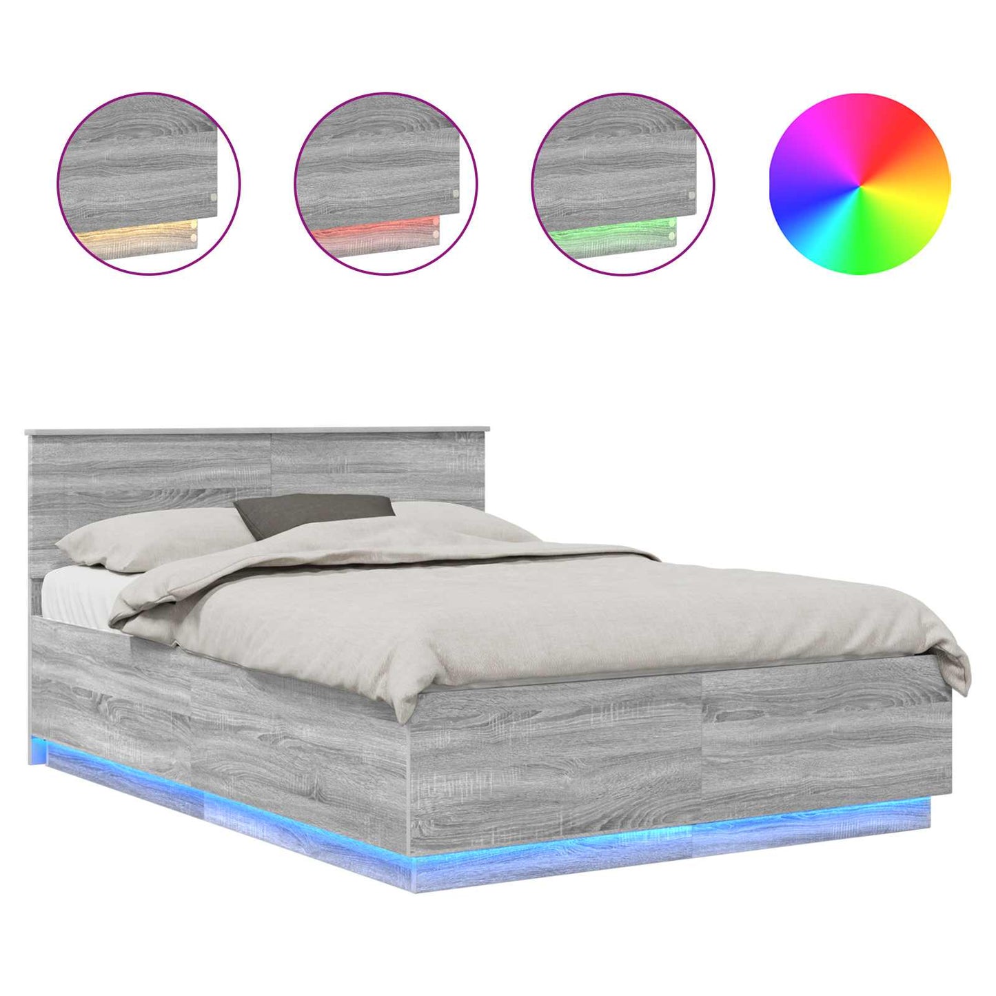 Bedframe met hoofdeinde Grijs Sonoma 150 x 200 cm Bewerkt hout is nu te koop bij PeponiXL, paradijselijk wonen!