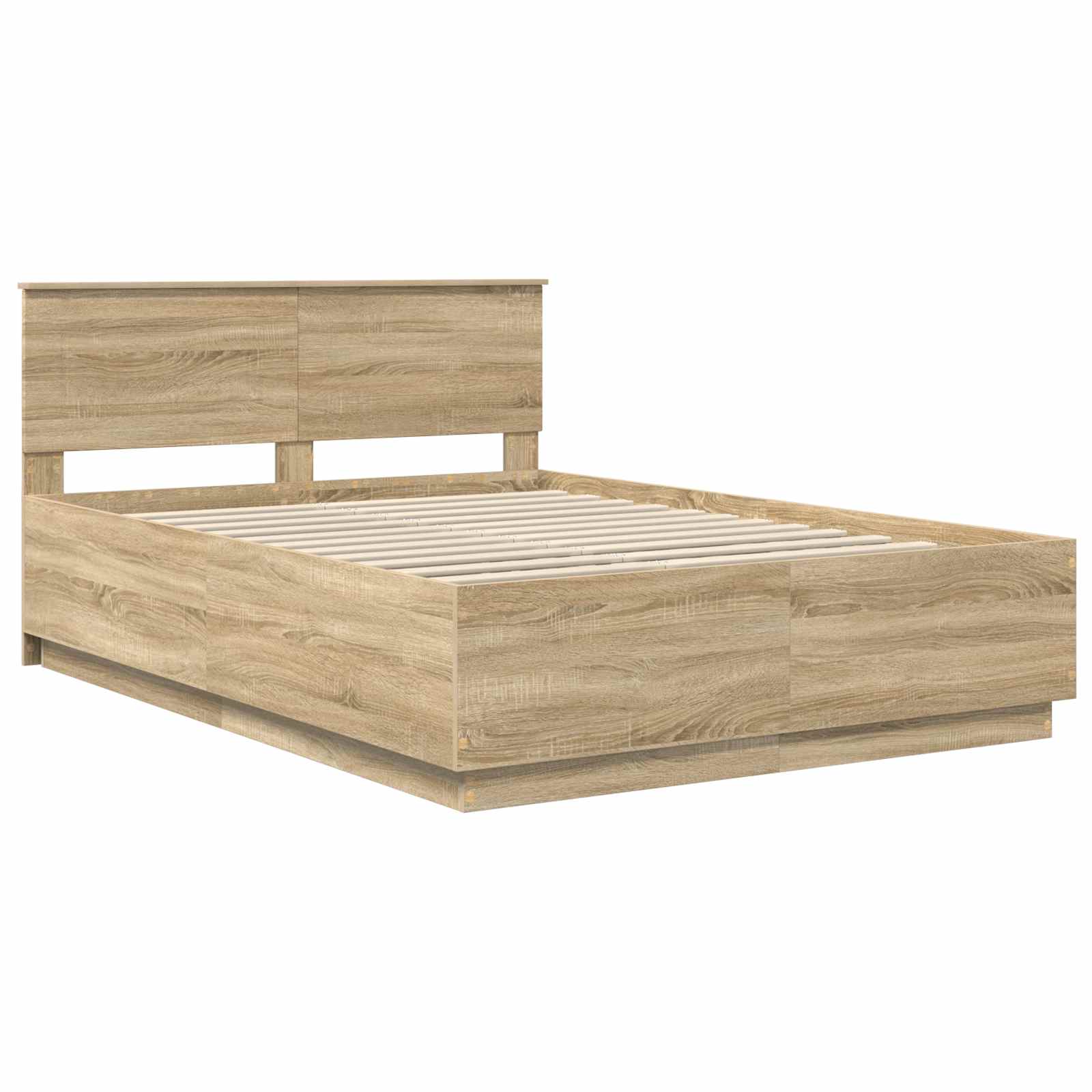 Bedframe met hoofdeinde Sonoma Eiken 140 x 190 cm Bewerkt hout is nu te koop bij PeponiXL, paradijselijk wonen!