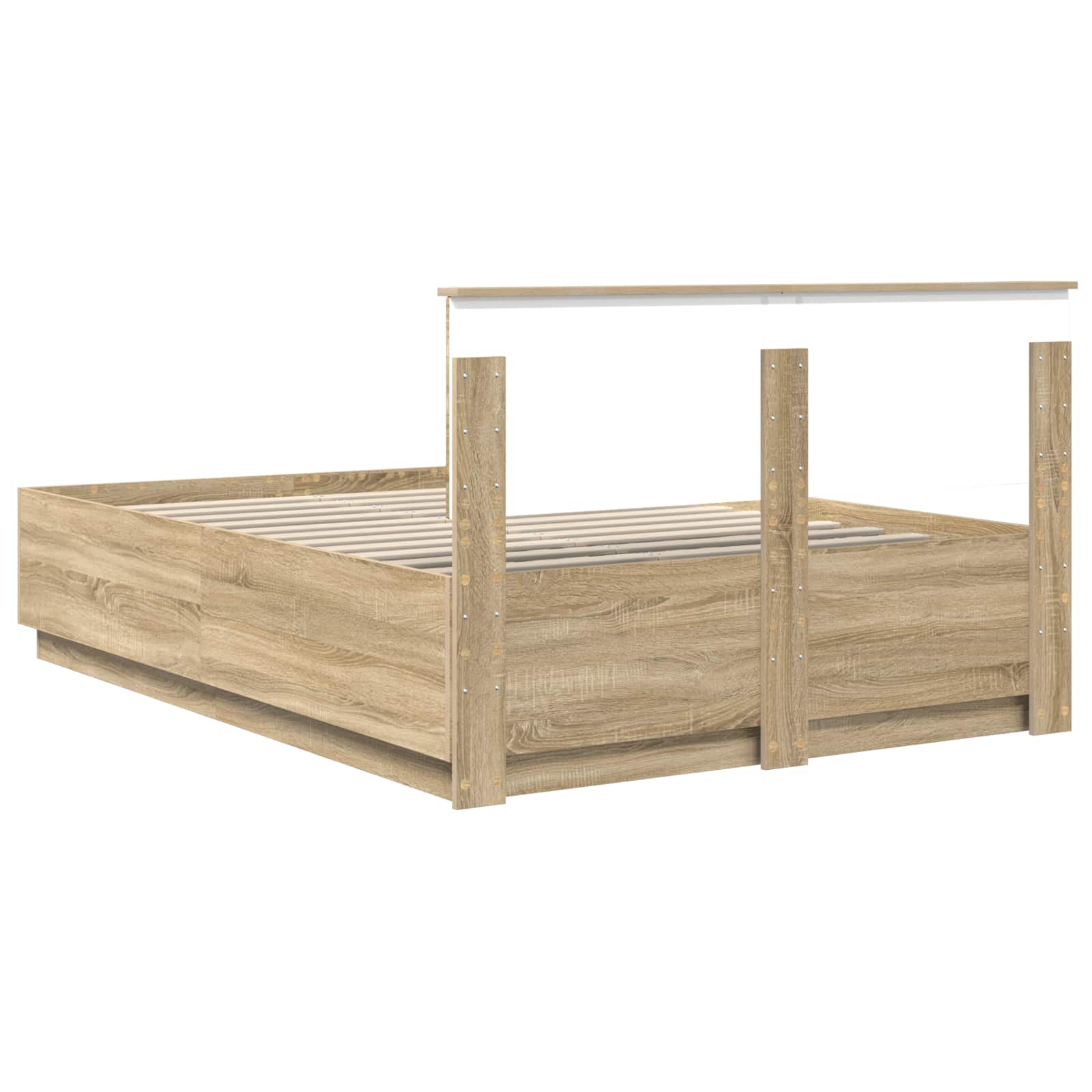 Bedframe met hoofdeinde Sonoma Eiken 140 x 190 cm Bewerkt hout is nu te koop bij PeponiXL, paradijselijk wonen!