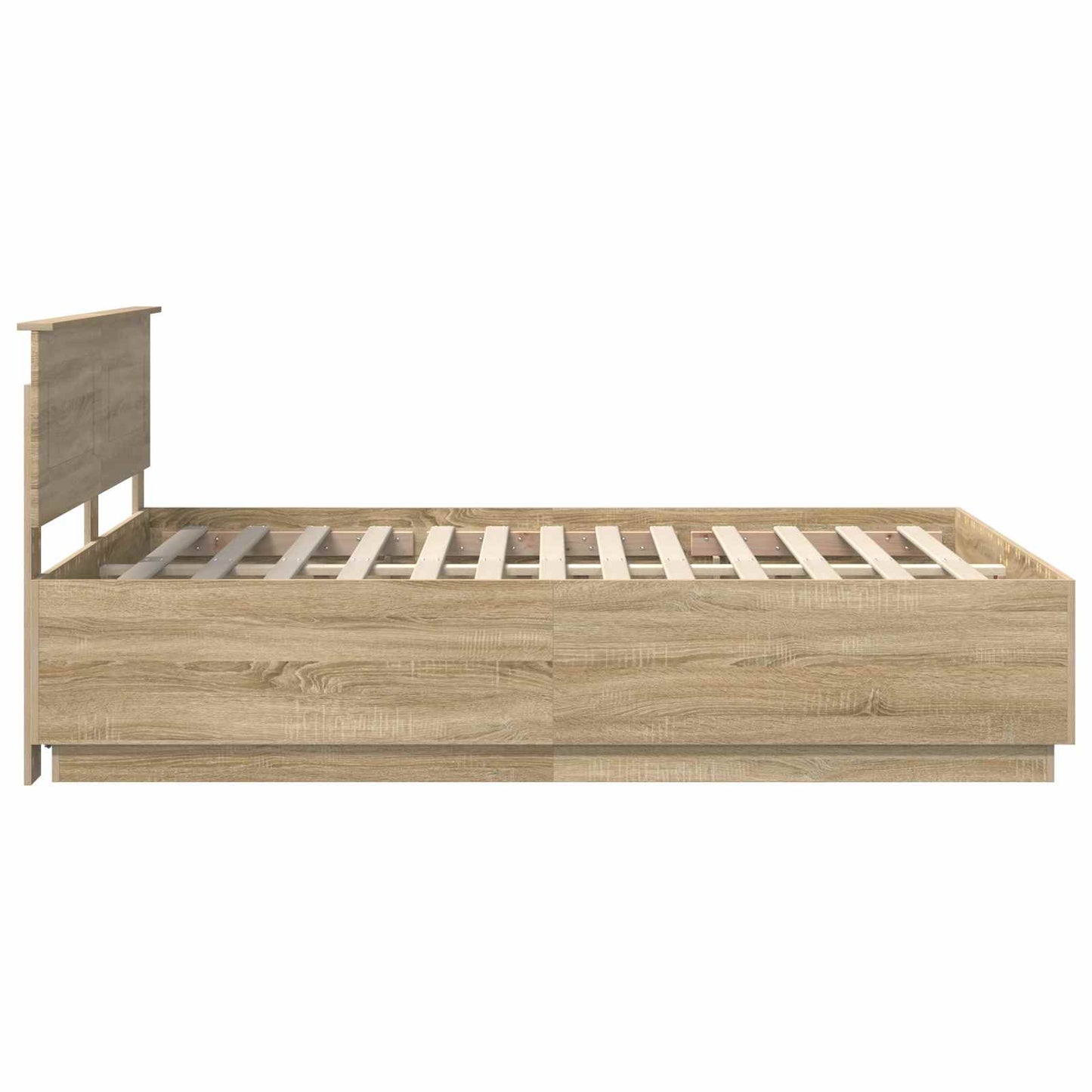 Bedframe met hoofdeinde Sonoma Eiken 140 x 190 cm Bewerkt hout is nu te koop bij PeponiXL, paradijselijk wonen!