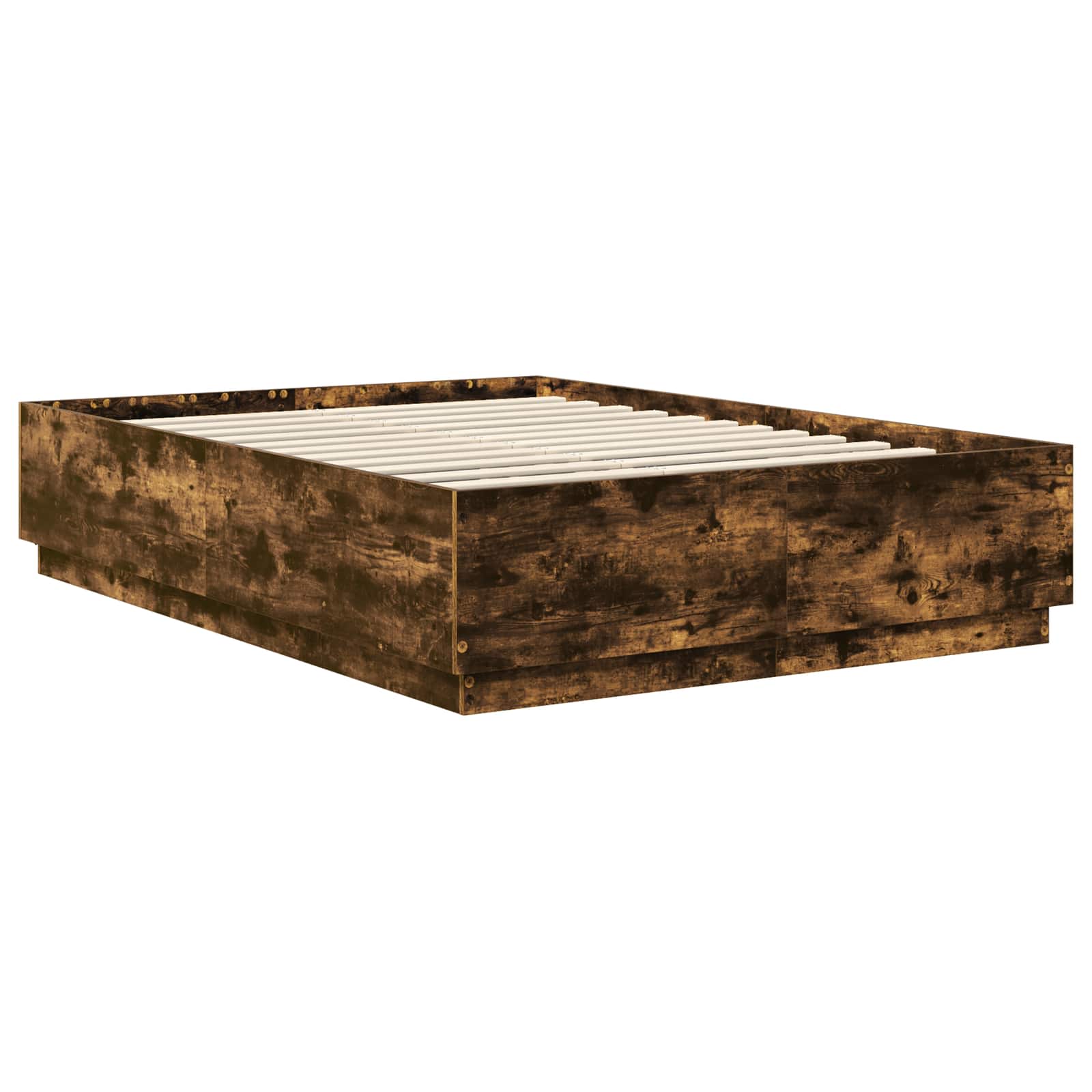 Bedframe met hoofdeinde Gerookt eiken 140 x 190 cm Bewerkt hout is nu te koop bij PeponiXL, paradijselijk wonen!