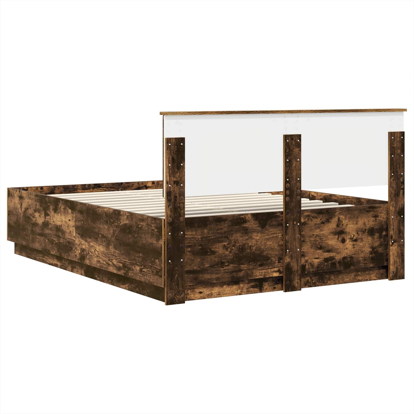 Bedframe met hoofdeinde Gerookt eiken 140 x 190 cm Bewerkt hout is nu te koop bij PeponiXL, paradijselijk wonen!