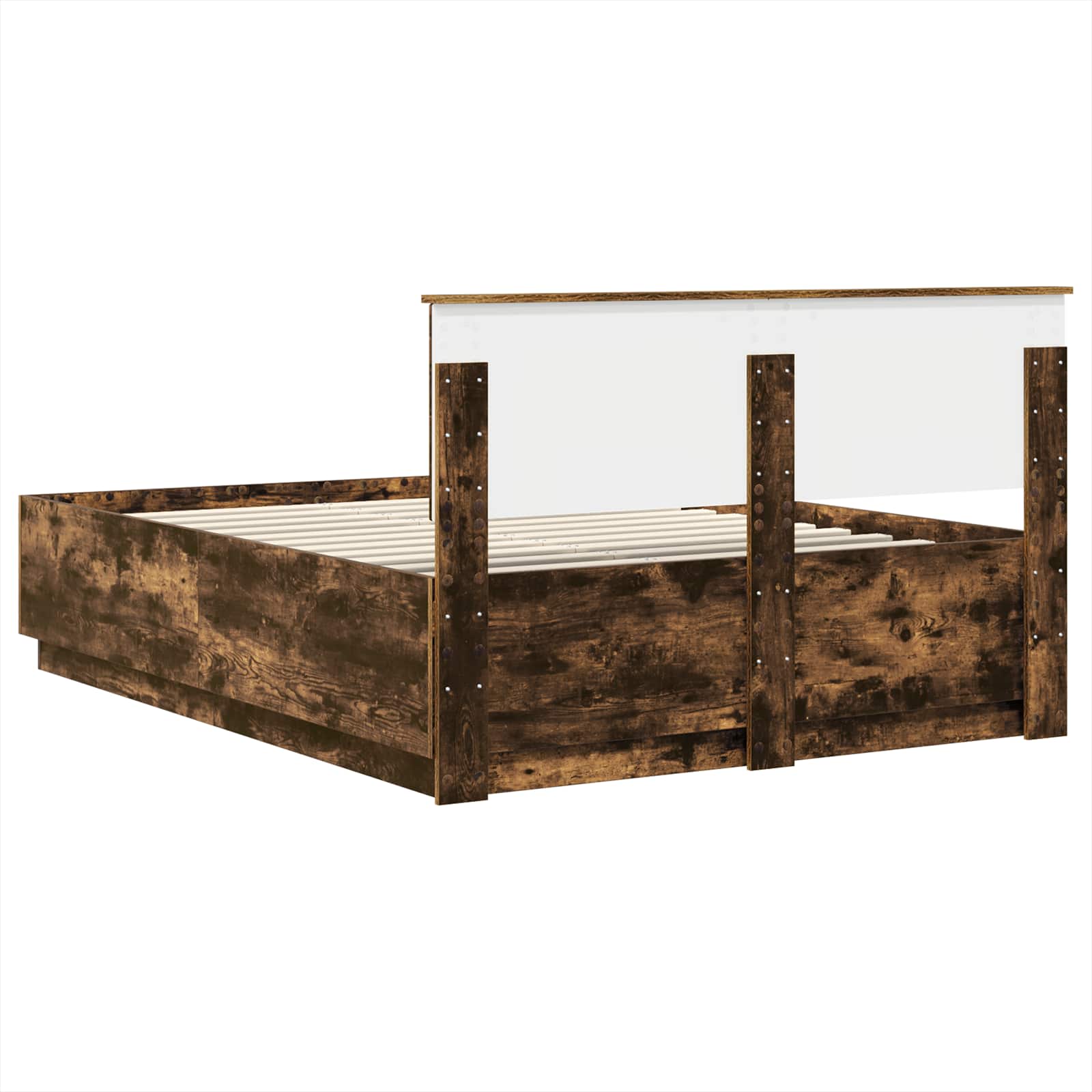 Bedframe met hoofdeinde Gerookt eiken 140 x 190 cm Bewerkt hout is nu te koop bij PeponiXL, paradijselijk wonen!
