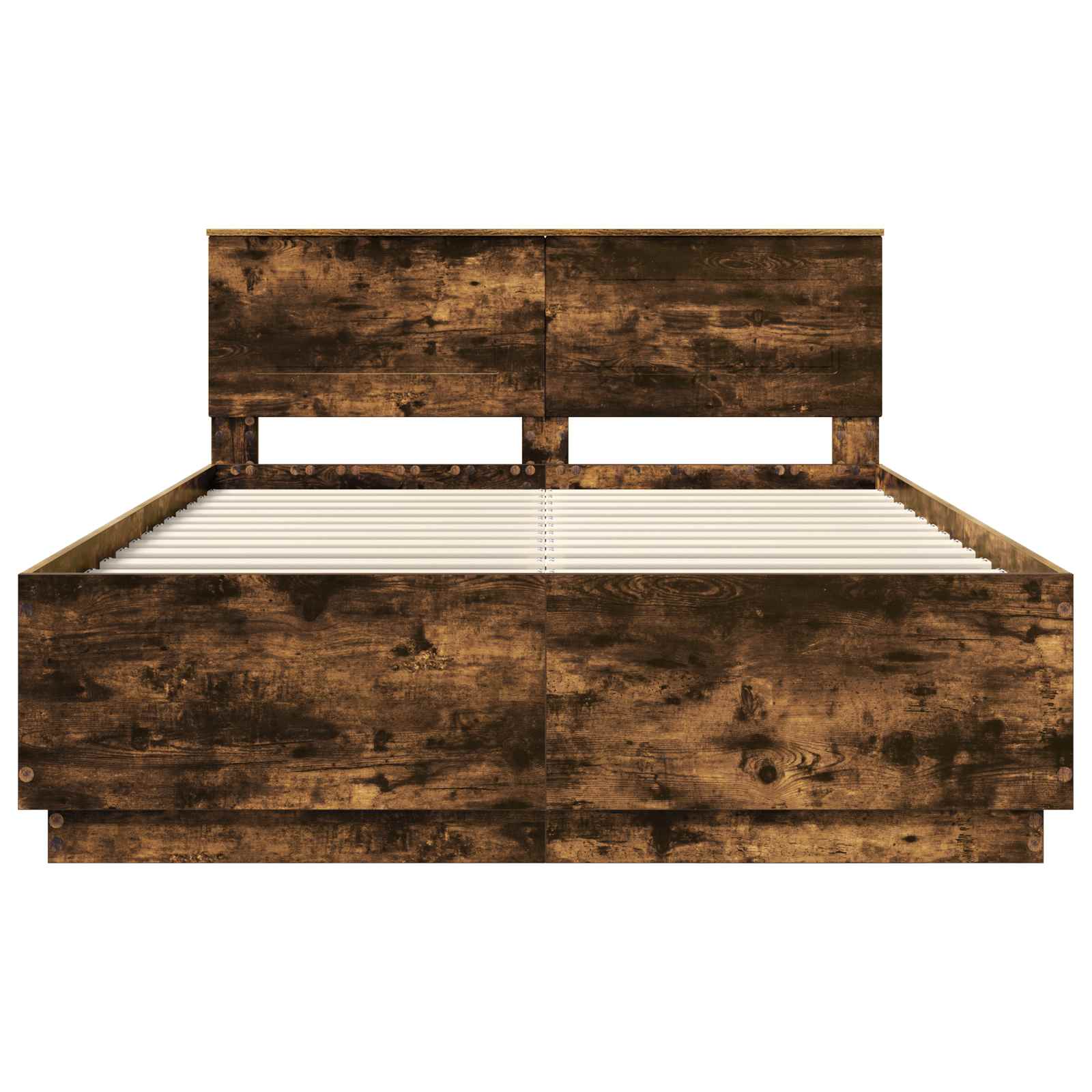 Bedframe met hoofdeinde Gerookt eiken 140 x 190 cm Bewerkt hout is nu te koop bij PeponiXL, paradijselijk wonen!