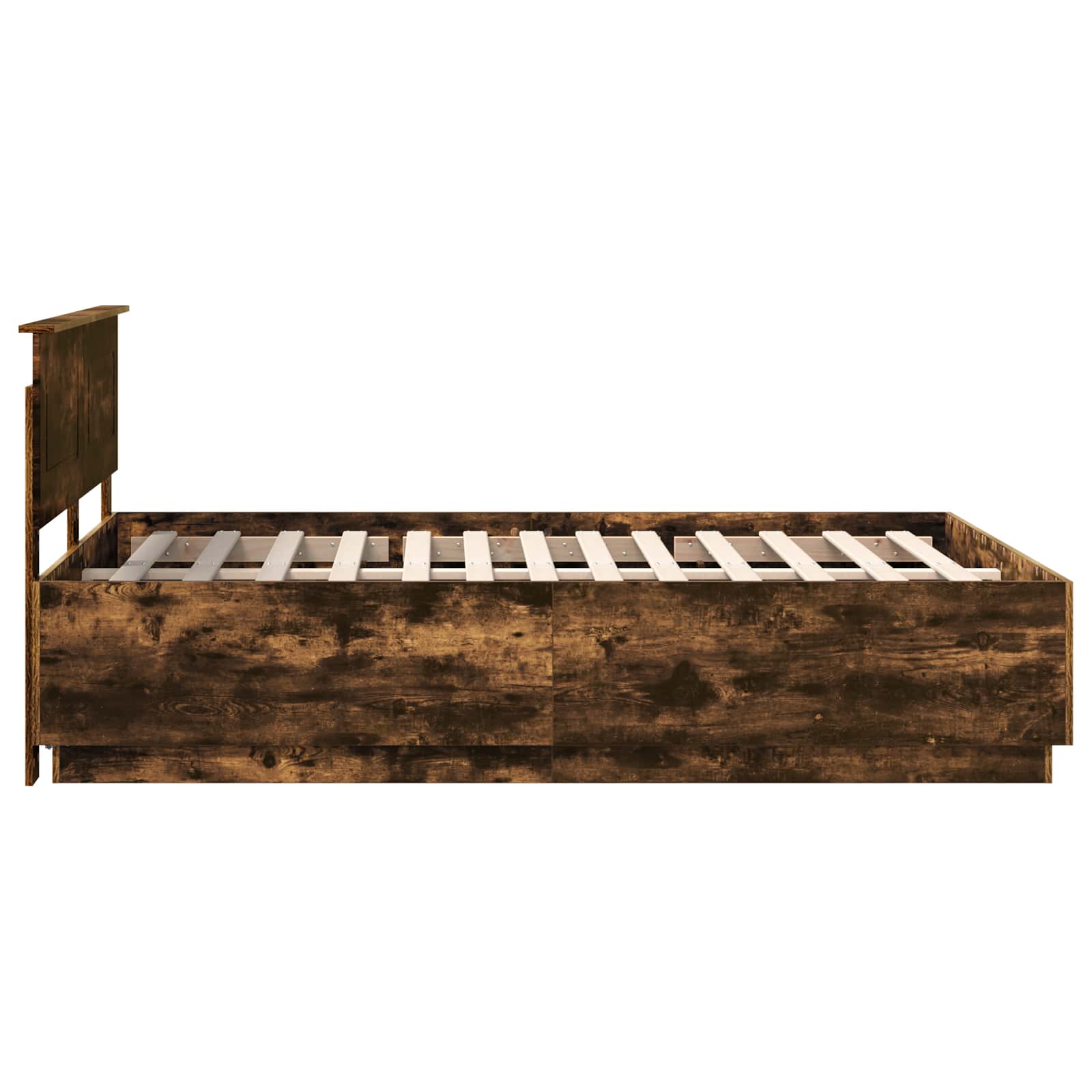 Bedframe met hoofdeinde Gerookt eiken 140 x 190 cm Bewerkt hout is nu te koop bij PeponiXL, paradijselijk wonen!