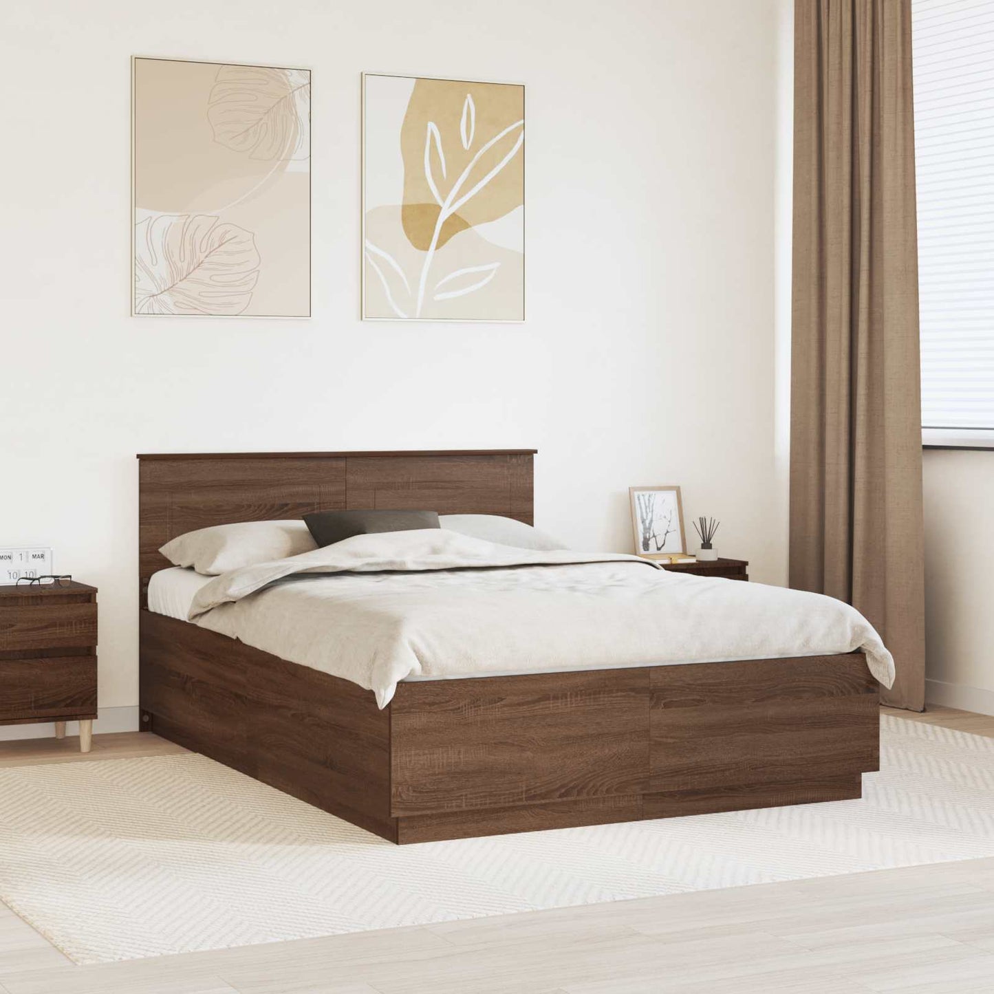 Bedframe met hoofdeinde Bruin Eiken 140 x 190 cm Bewerkt hout