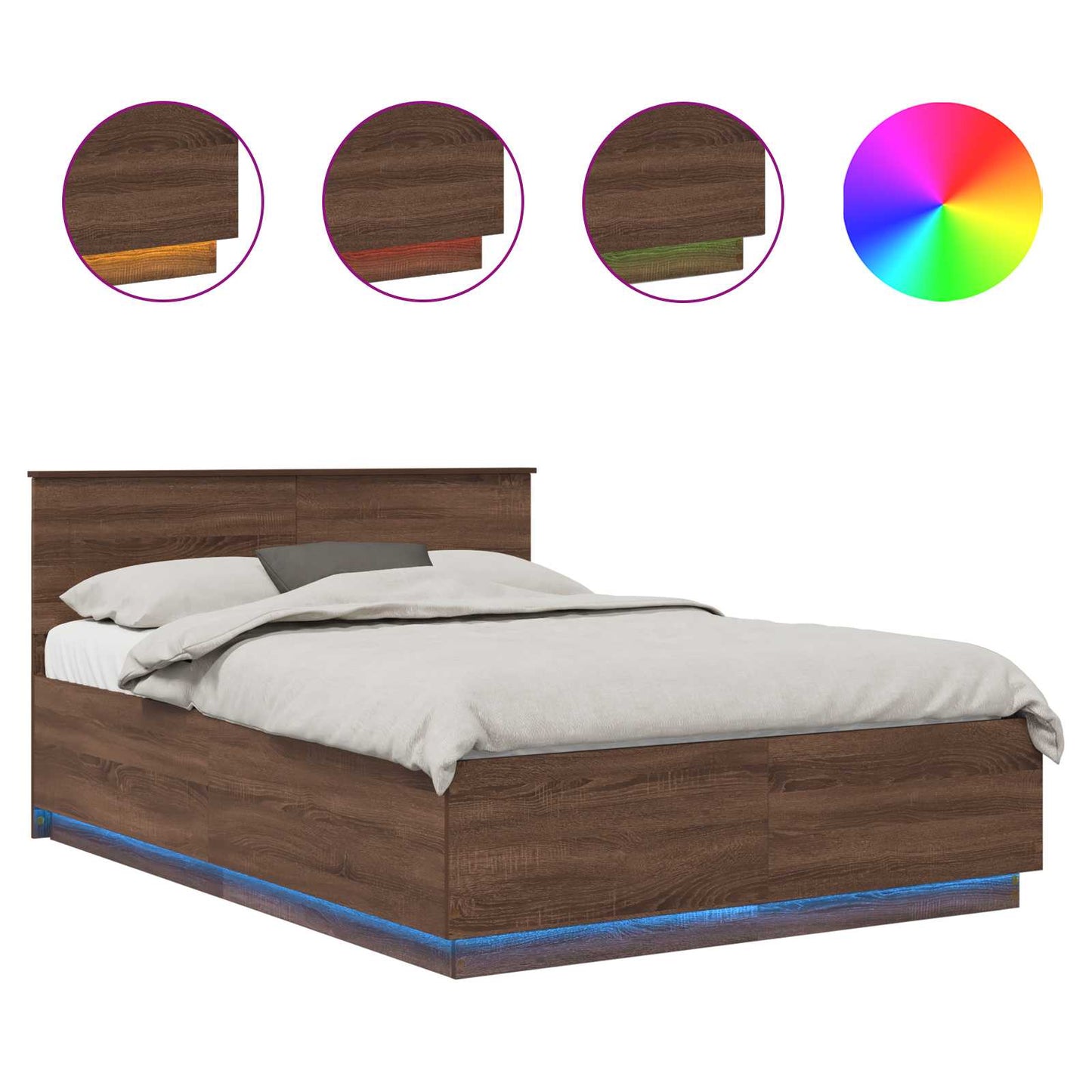 Bedframe met hoofdeinde Bruin Eiken 140 x 190 cm Bewerkt hout