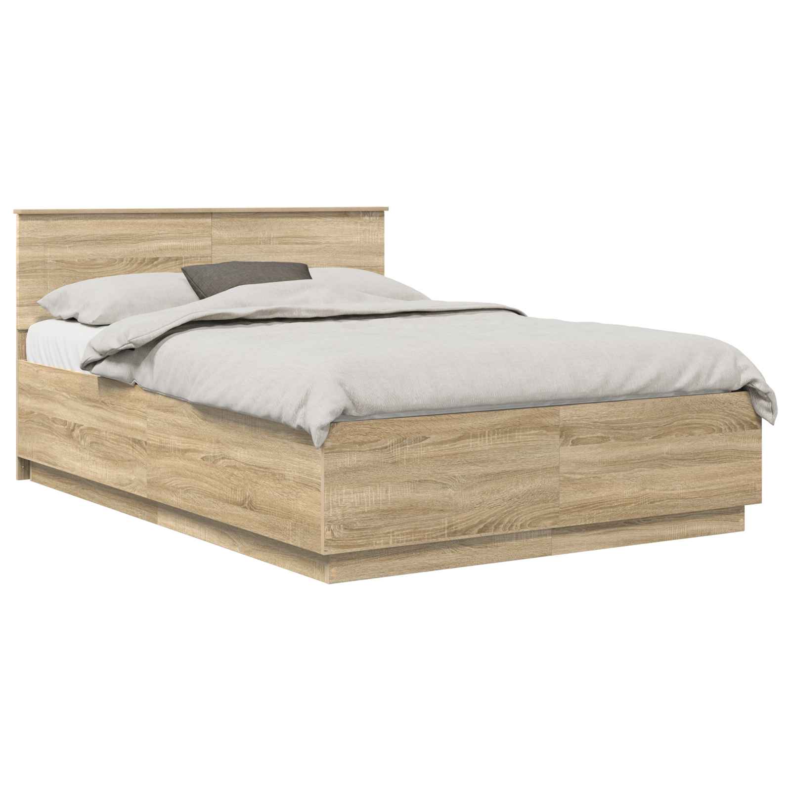 Bedframe met hoofdeinde Sonoma Eiken 140 x 200 cm Bewerkt hout is nu te koop bij PeponiXL, paradijselijk wonen!