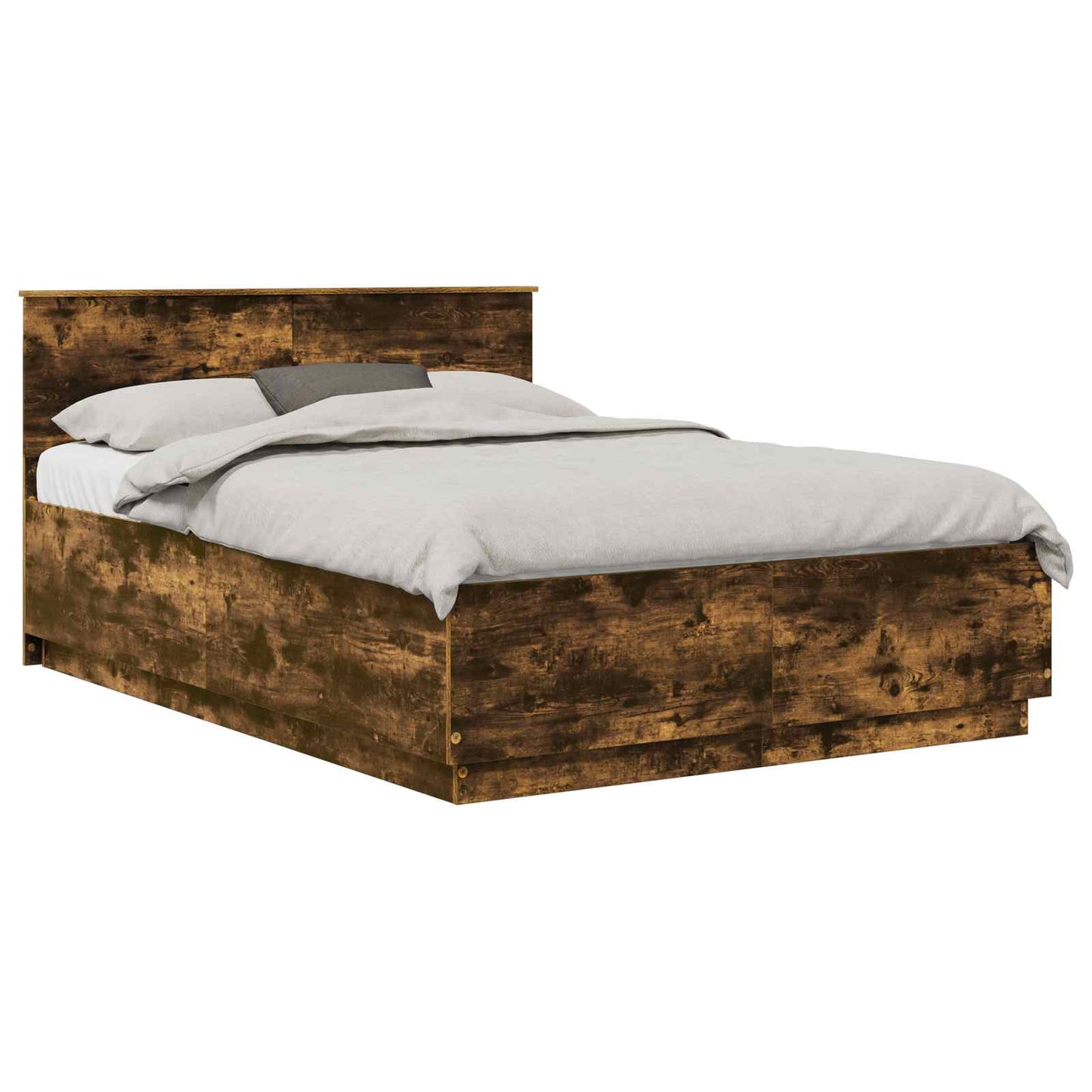 Bedframe met hoofdeinde Gerookt eiken 140 x 200 cm Bewerkt hout is nu te koop bij PeponiXL, paradijselijk wonen!