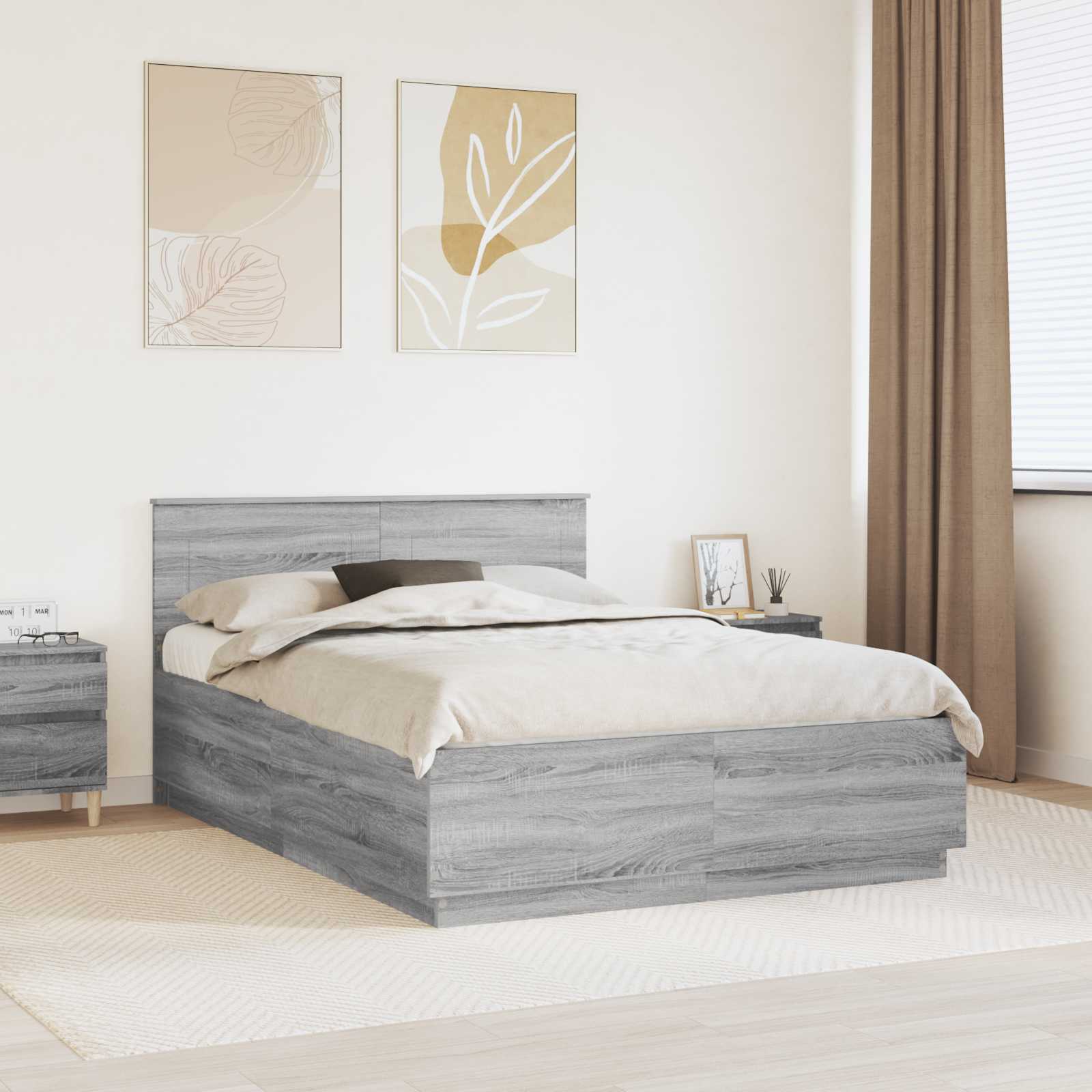 Bedframe met hoofdeinde Grijs Sonoma 140 x 200 cm Bewerkt hout is nu te koop bij PeponiXL, paradijselijk wonen!