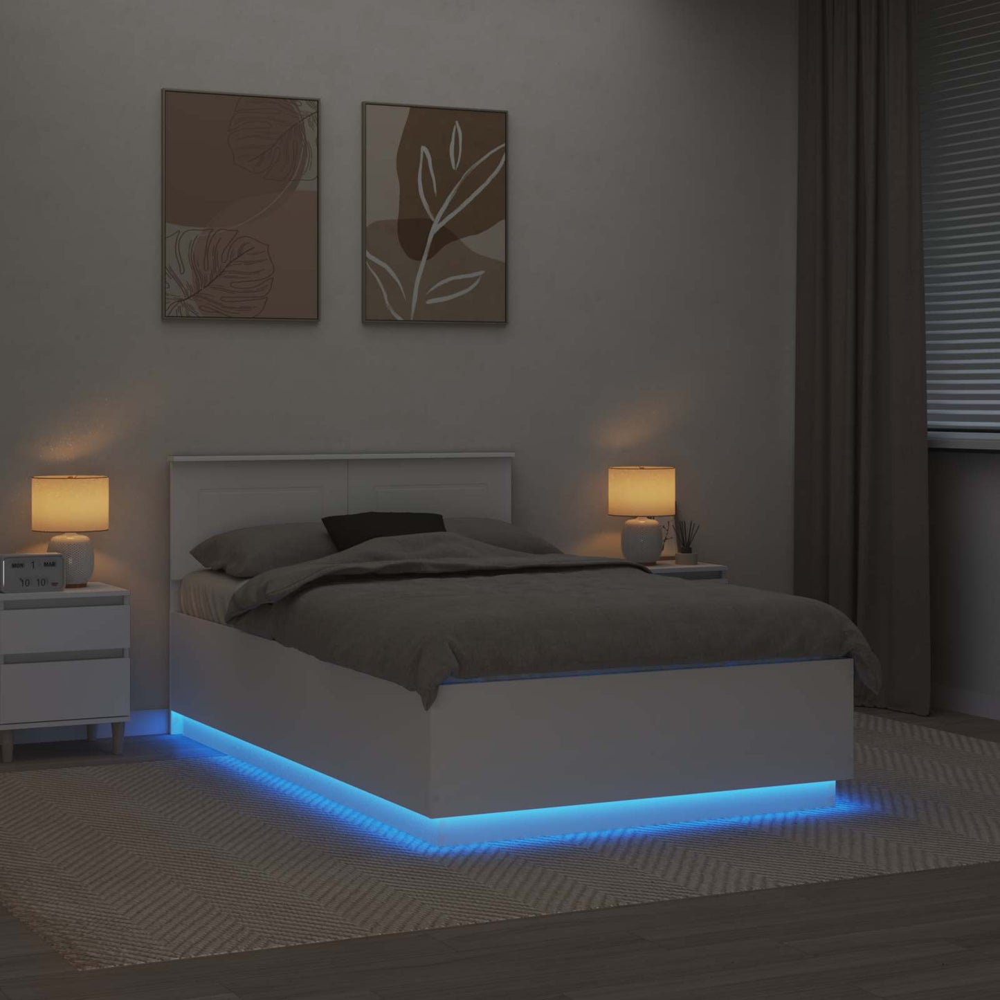 Bedframe met LED-striplichten Wit 135 x 190 cm Bewerkt hout is nu te koop bij PeponiXL, paradijselijk wonen!