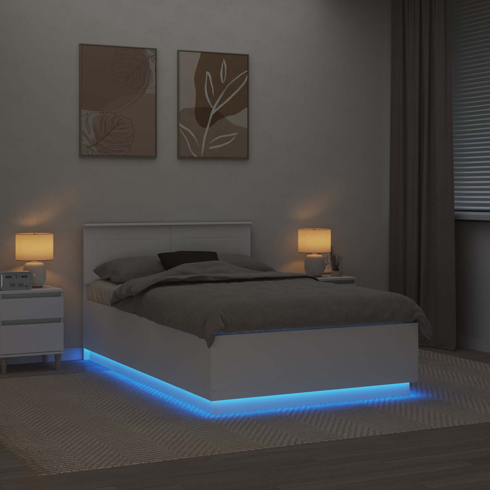 Bedframe met LED-striplichten Wit 135 x 190 cm Bewerkt hout is nu te koop bij PeponiXL, paradijselijk wonen!