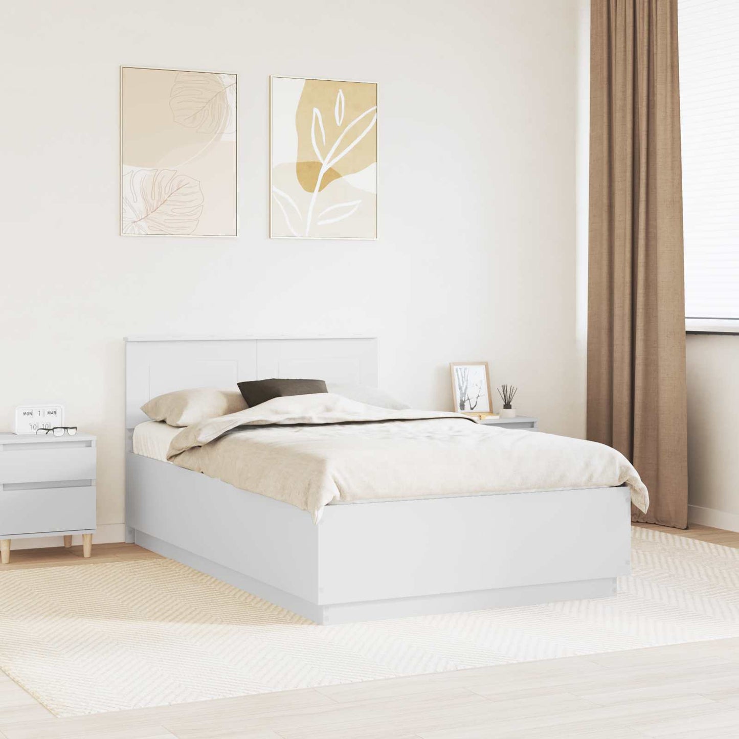 Bedframe met LED-striplichten Wit 135 x 190 cm Bewerkt hout is nu te koop bij PeponiXL, paradijselijk wonen!