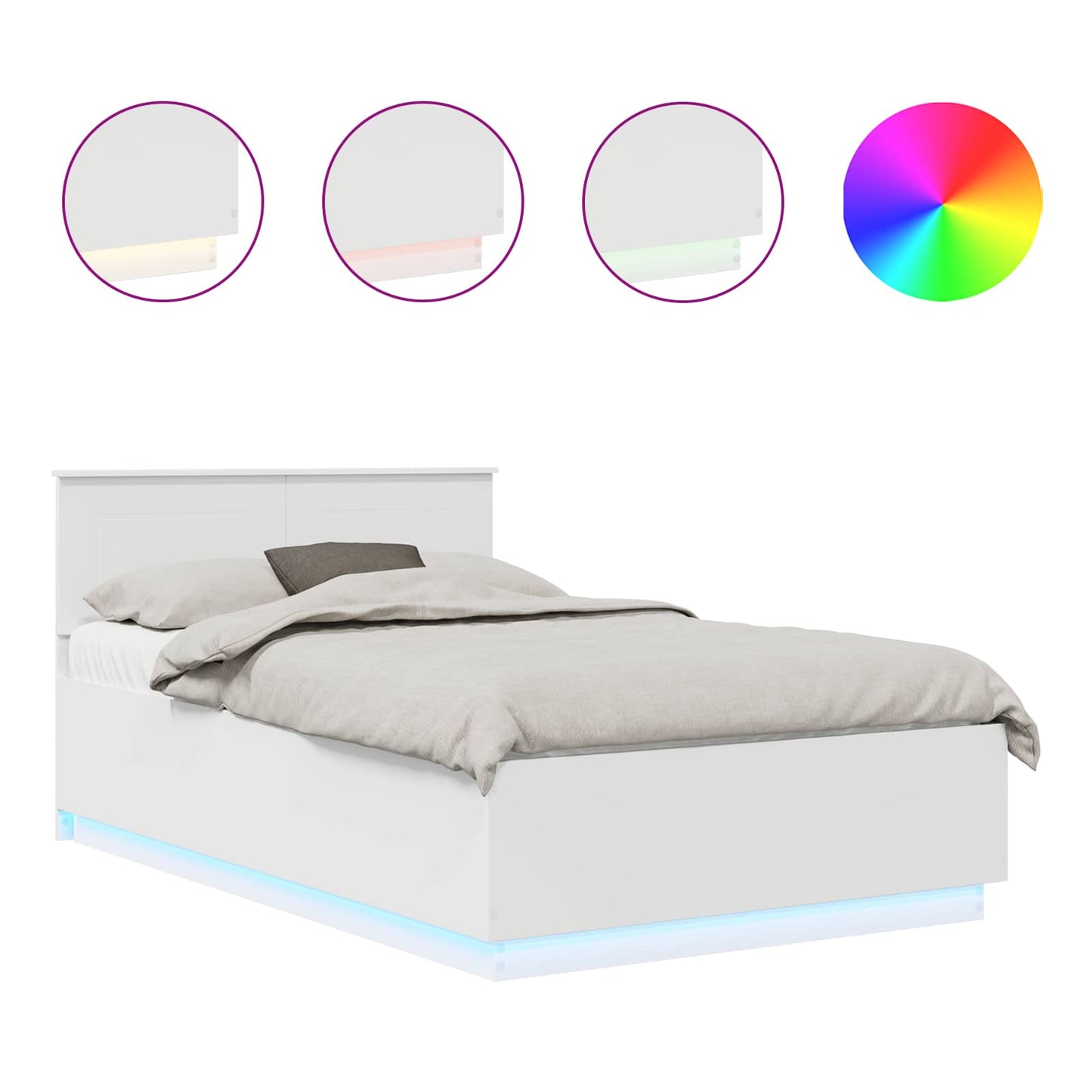 Bedframe met LED-striplichten Wit 135 x 190 cm Bewerkt hout is nu te koop bij PeponiXL, paradijselijk wonen!