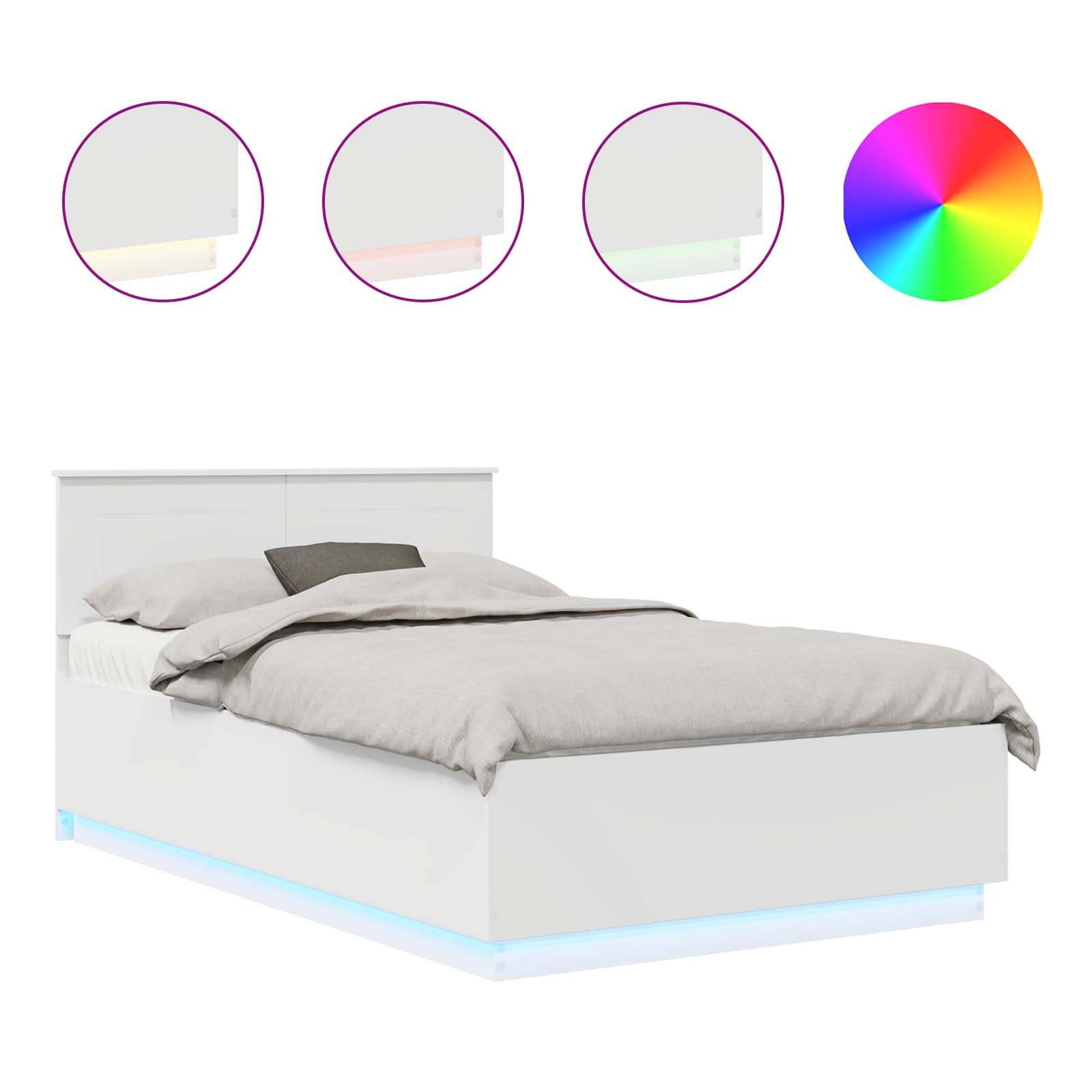 Bedframe met LED-striplichten Wit 135 x 190 cm Bewerkt hout is nu te koop bij PeponiXL, paradijselijk wonen!