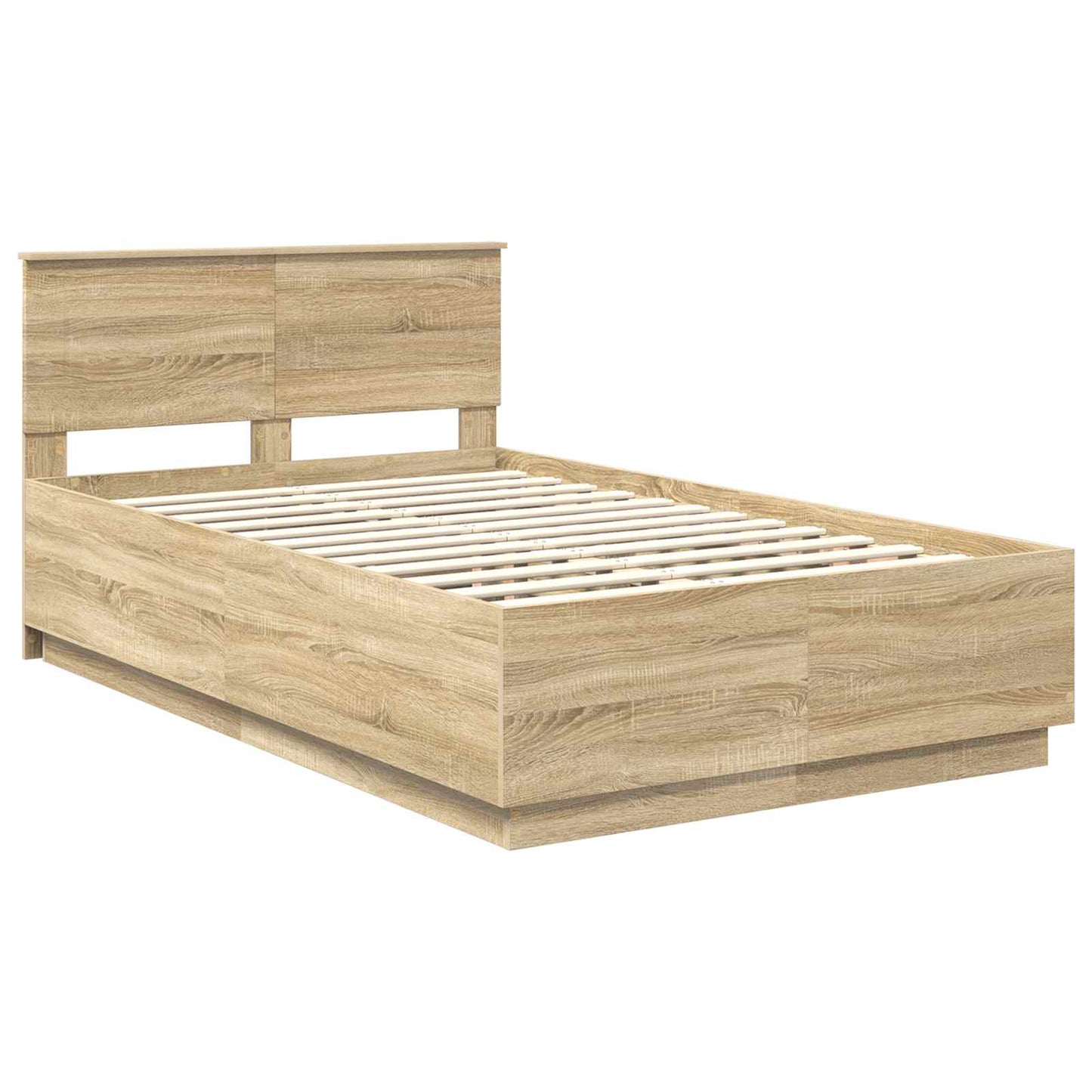 Bedframe met hoofdeinde Sonoma Eiken 135 x 190 cm Bewerkt hout is nu te koop bij PeponiXL, paradijselijk wonen!