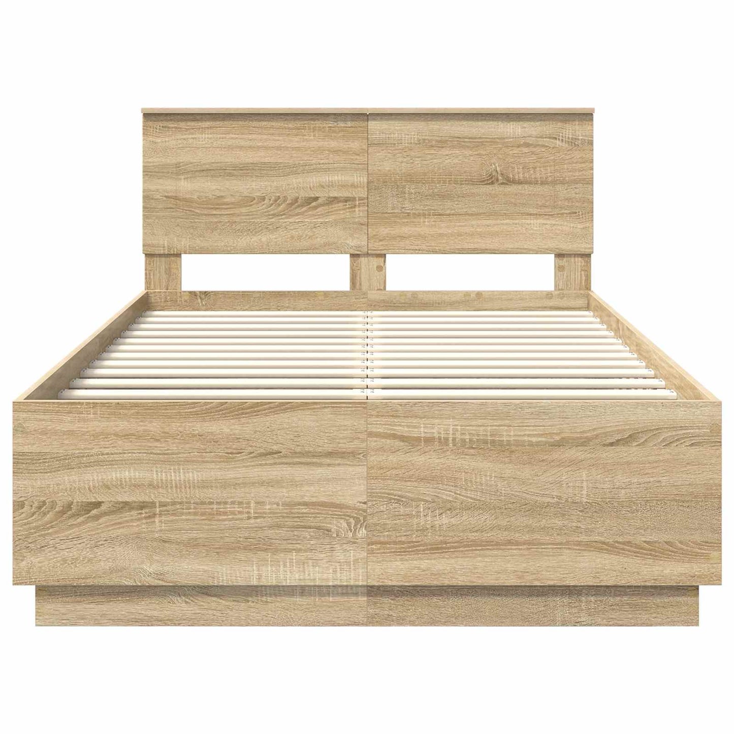 Bedframe met hoofdeinde Sonoma Eiken 135 x 190 cm Bewerkt hout is nu te koop bij PeponiXL, paradijselijk wonen!